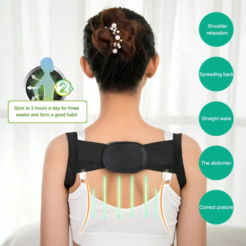 1PC Black Posture Corrector for Men and Women - Bionic System Back Brace Adjustable Upper Back Support Shoulder Posture Brace, Back Straightener Neck Pain Relief