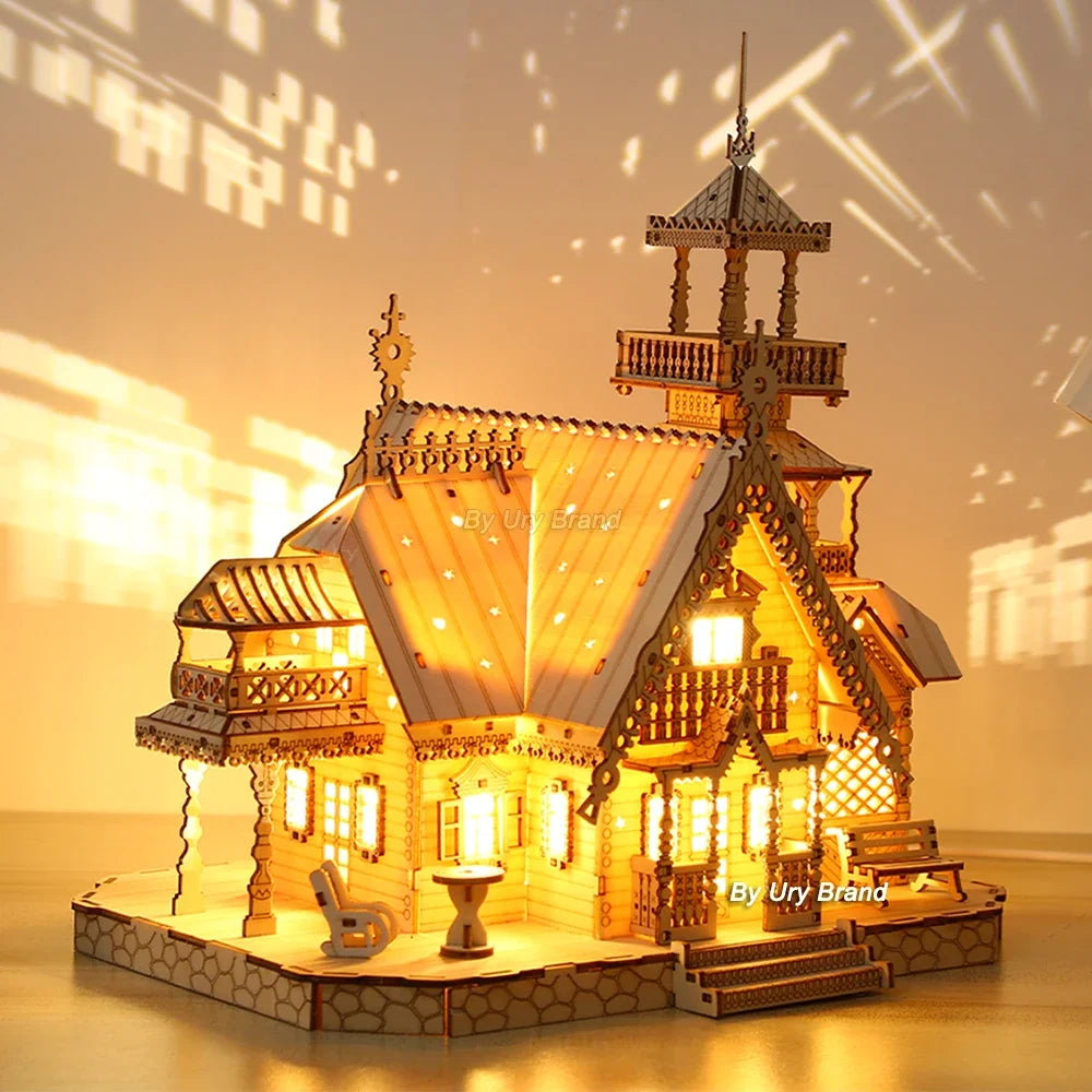 3D Wooden Puzzle for Adults, Mechanical Castle House Model, DIY House Model Building Kit Handicraft Wood Craft Hobbies Toy, Birthday for Hobbyist 14+ Family Women Men