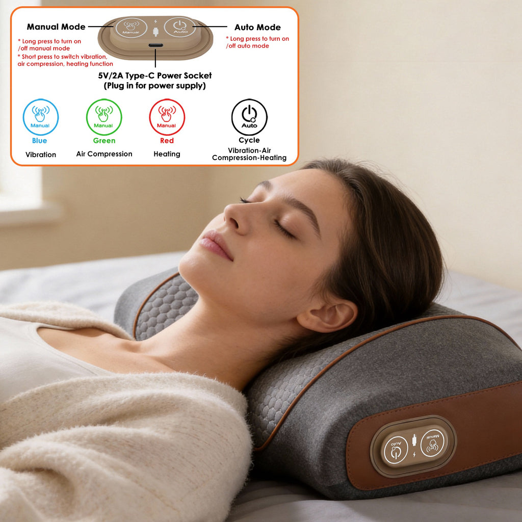 3-In-1 Neck Massager Pillow Ergonomic Massager with Heating Vibration Air Compression 30Min Timer for Neck Back Shoulder Pain Relief