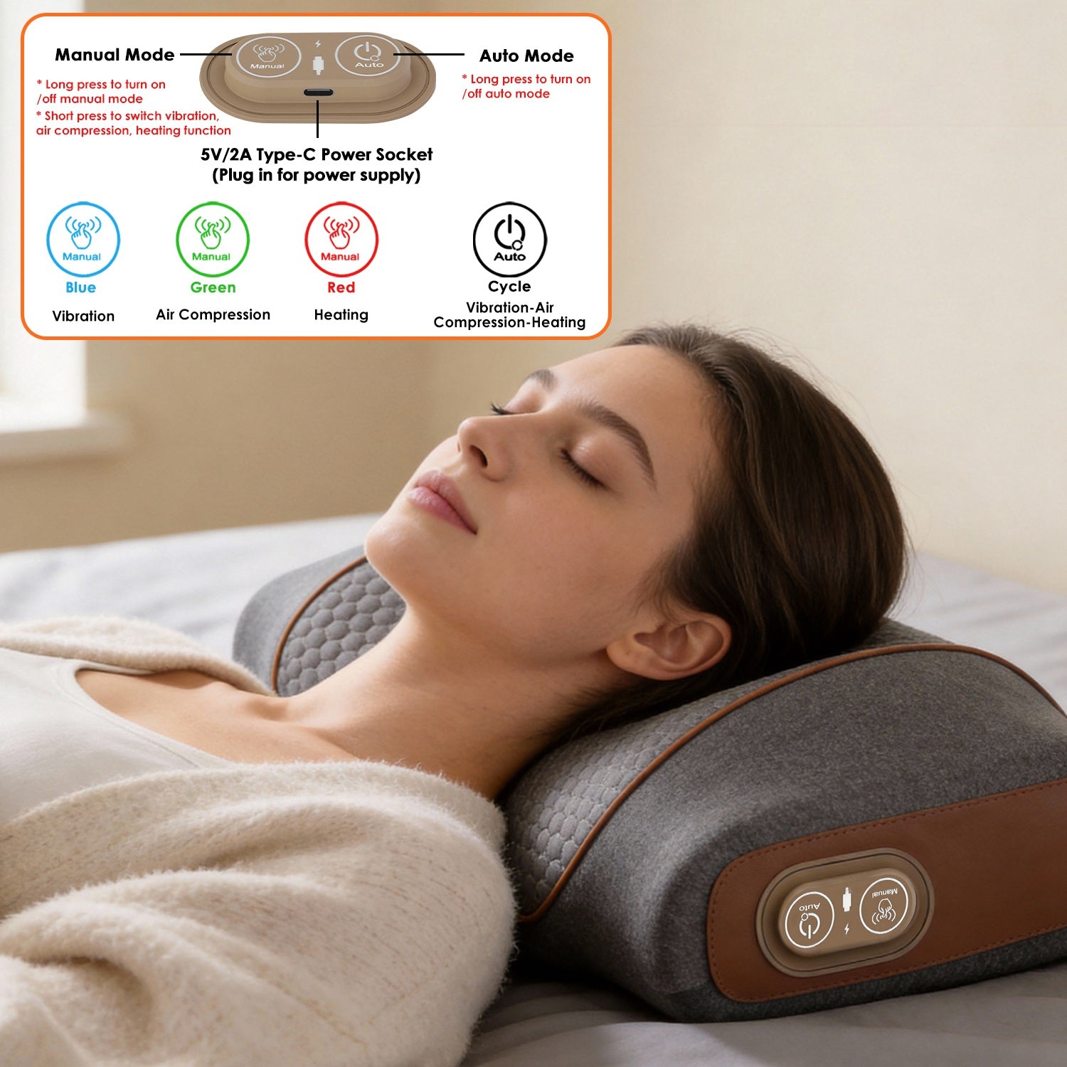 3-In-1 Neck Massager Pillow Ergonomic Massager with Heating Vibration Air Compression 30Min Timer for Neck Back Shoulder Pain Relief