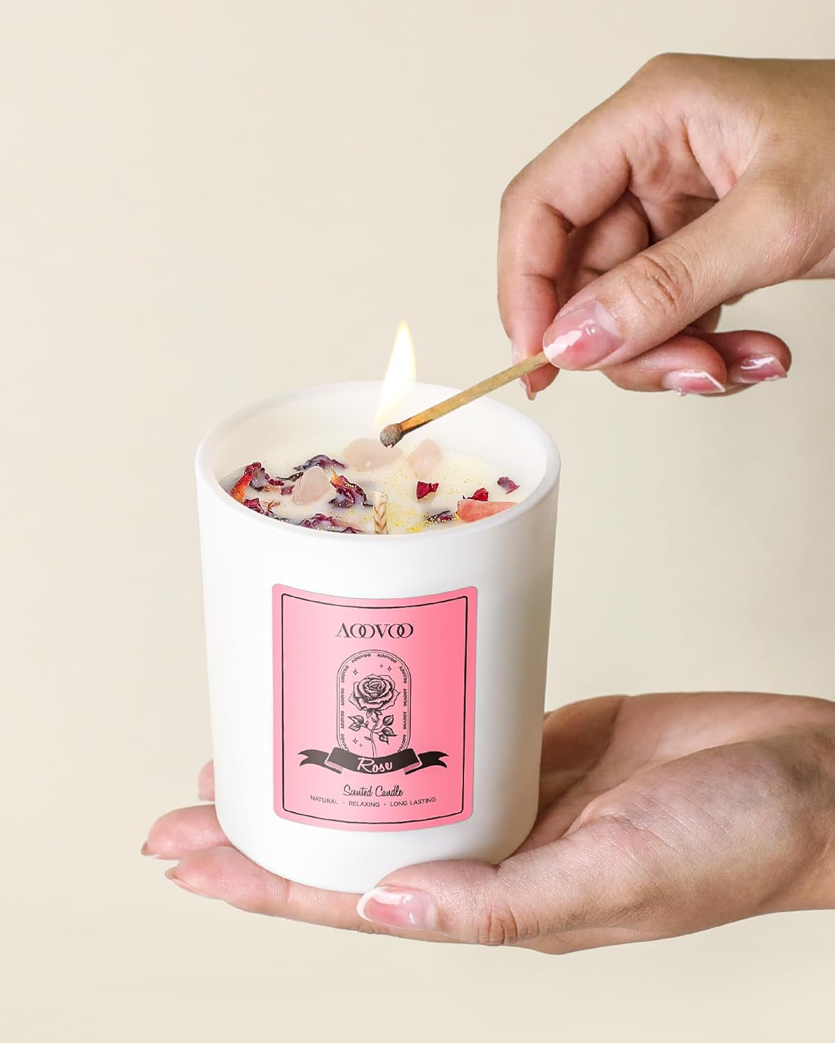 Rose Scented Candles for Women - Aromatherapy Candle with Crystals Inside, 10Oz Soy Candles for Home Scented, Birthday Gifts Christmas Candle for Mom Women