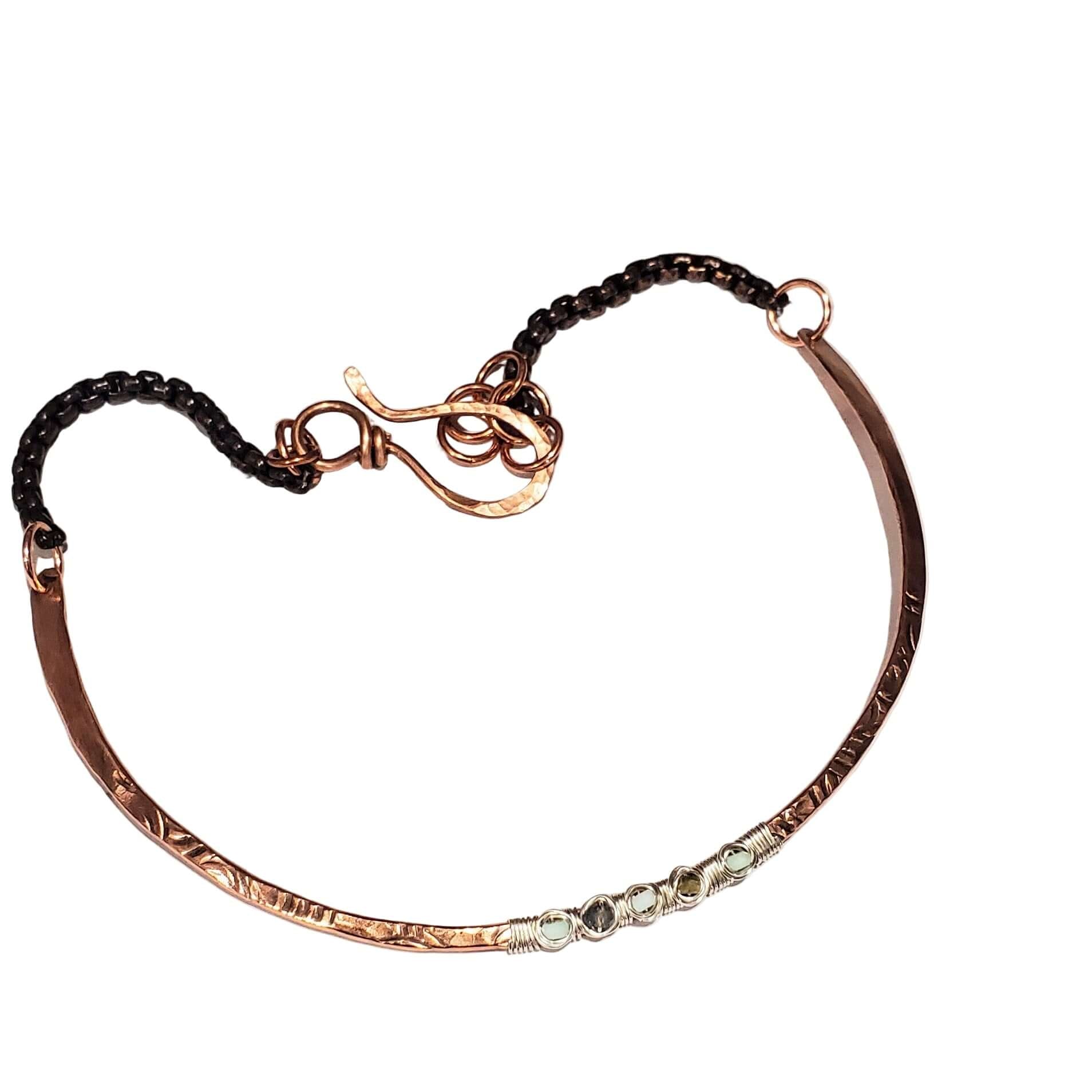 Ergonomic Copper Sculpted Embossed Wire Gemstone Choker