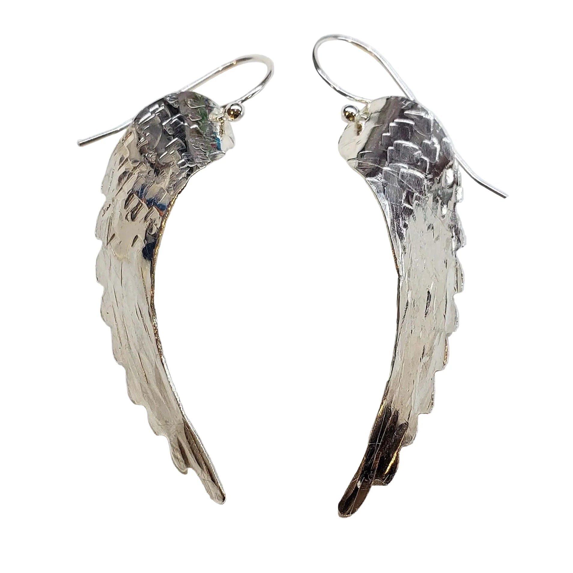Sterling Silver Hammer Pattern Sculpted Angel Wing Earrings