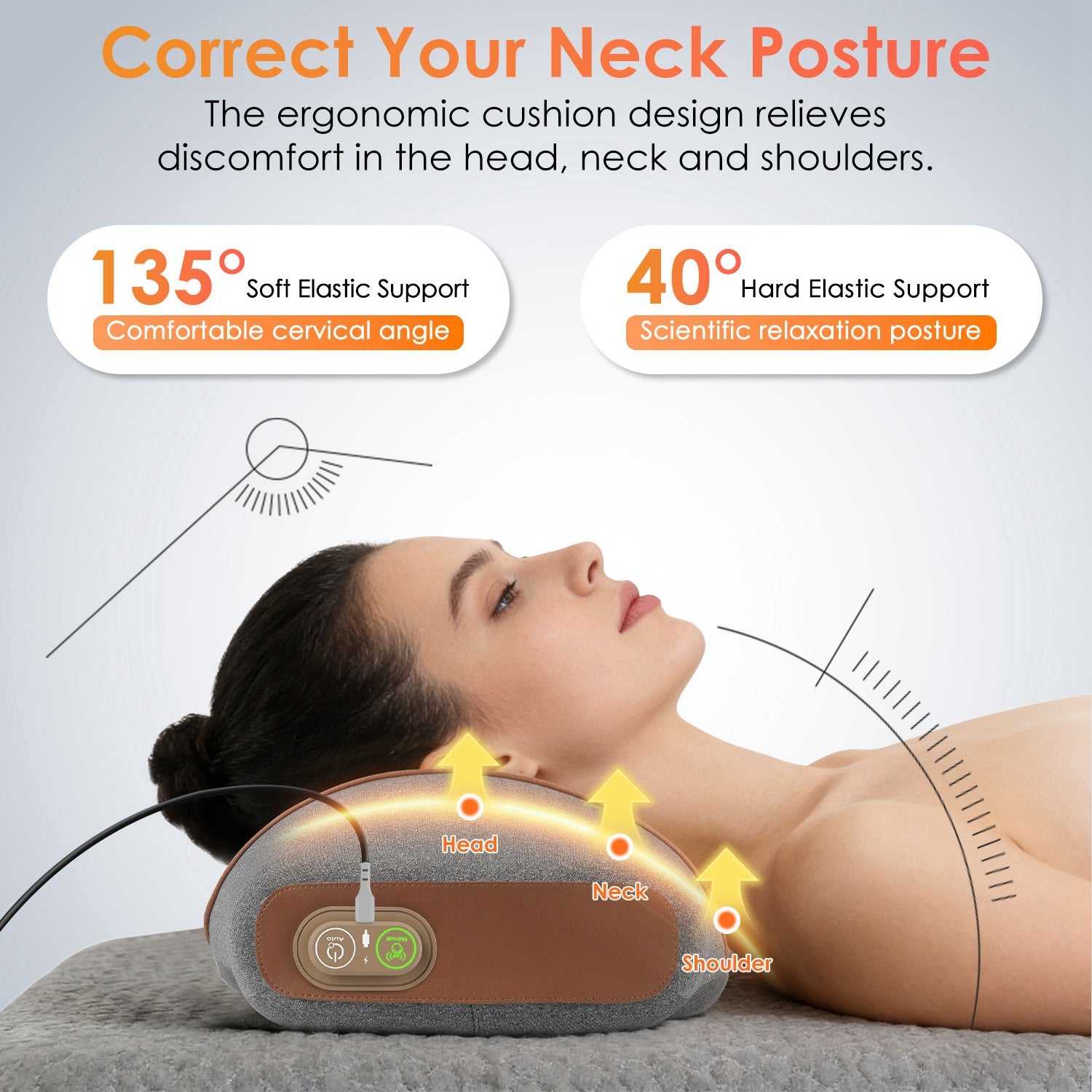 3-In-1 Neck Massager Pillow Ergonomic Massager with Heating Vibration Air Compression 30Min Timer for Neck Back Shoulder Pain Relief
