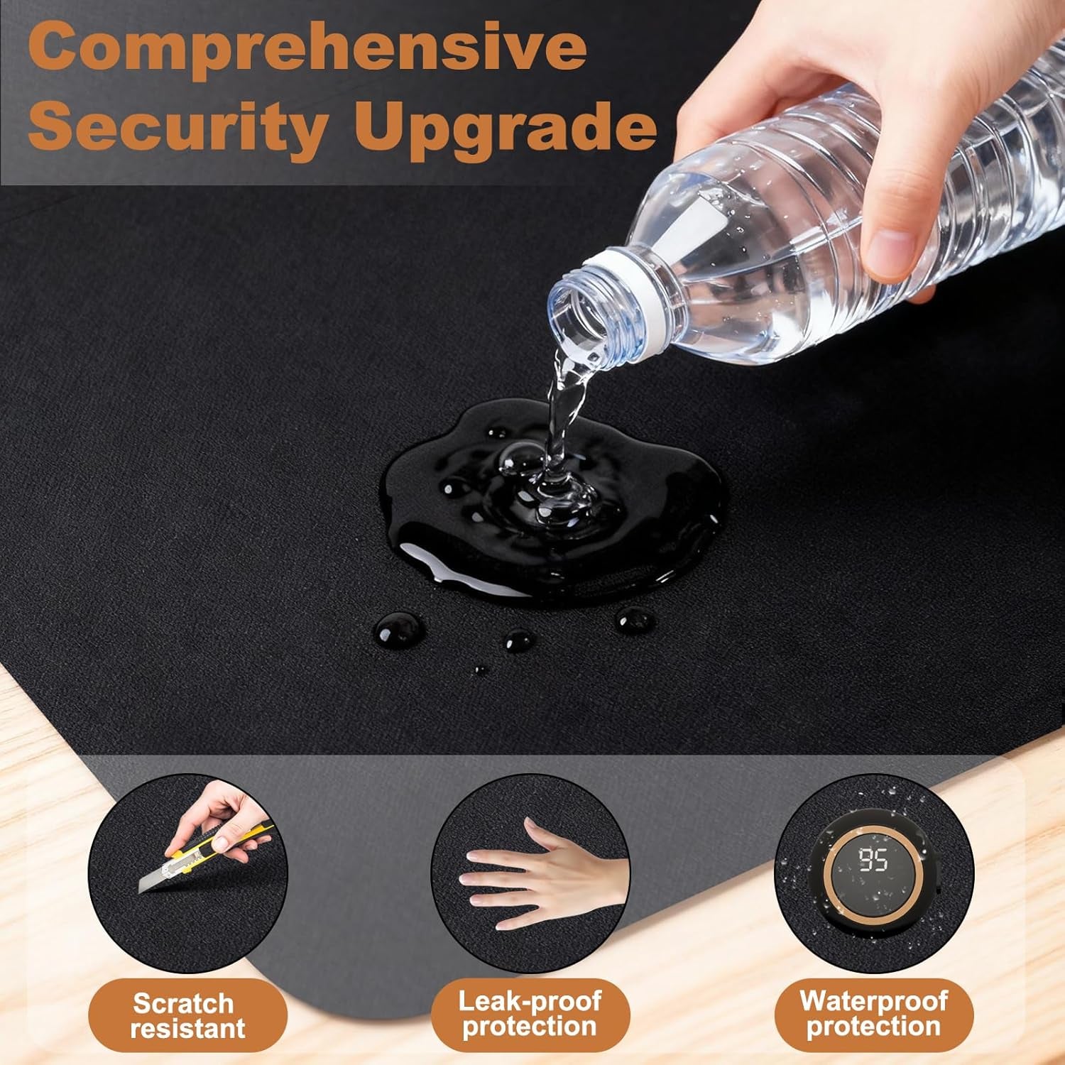 Heated Desk Pad - 31.5" X 13" Heated Mouse Pad 5 Heat Levels & 3 Hours Auto Shut-Off Waterproof & Leakage-Proof PU Heated Desk Mat for Home Office & Gaming(Black)