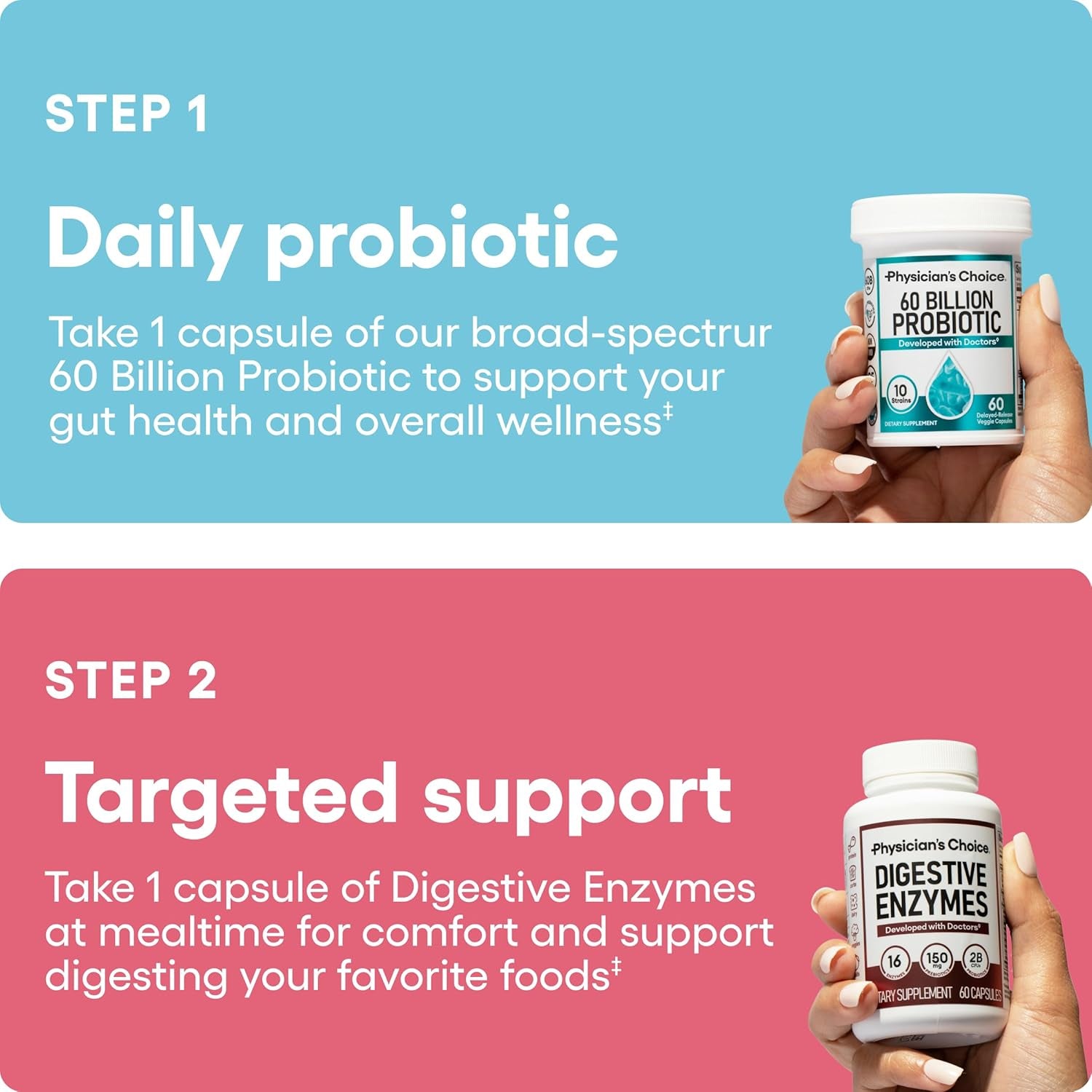 Advanced Gut Health Bundle: 60 Billion Probiotics 30Ct + Digestive Enzymes 60Ct for Digestive, Gut, and Immune Health Supports Occasional Constipation, Diarrhea, Gas, and Bloating