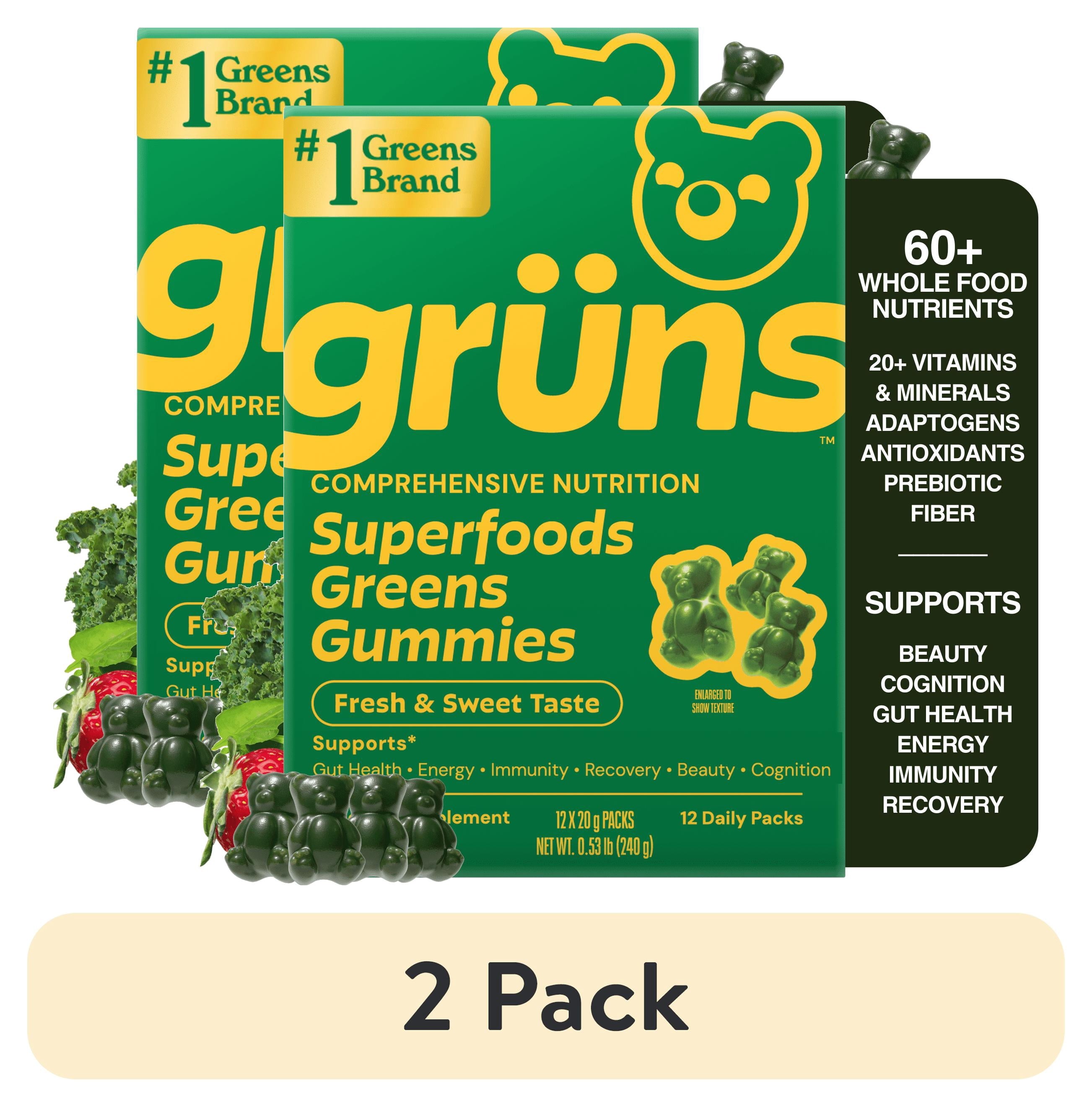 Grüns Daily Wellness Gummies | 60 Organic Ingredients & 21+ Vitamins | Gruns Vitamins with Prebiotics & Fiber | 12 Servings 