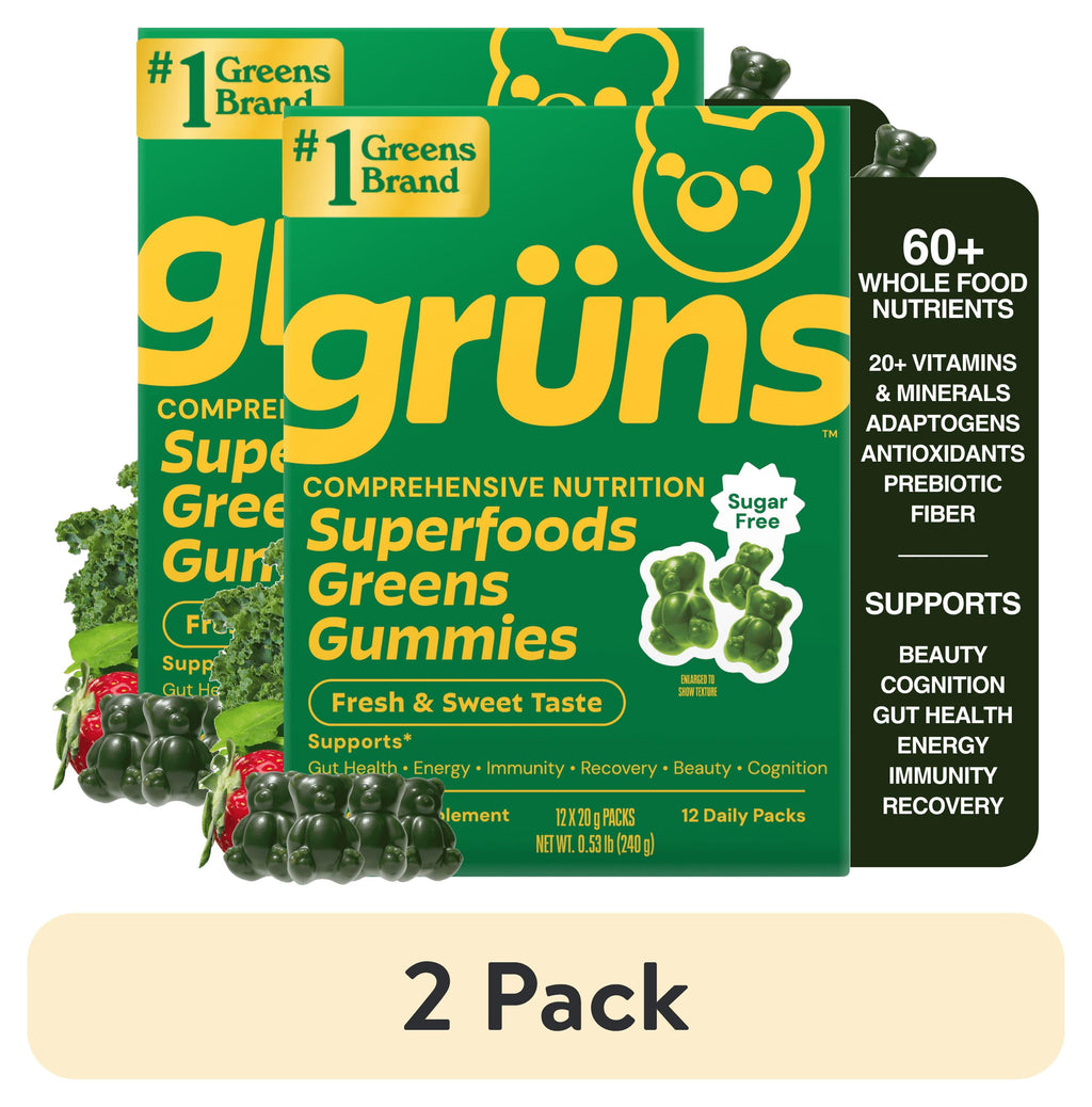 Grüns Daily Wellness Gummies | 60 Organic Ingredients & 21+ Vitamins | Gruns Vitamins with Prebiotics & Fiber | 12 Servings 