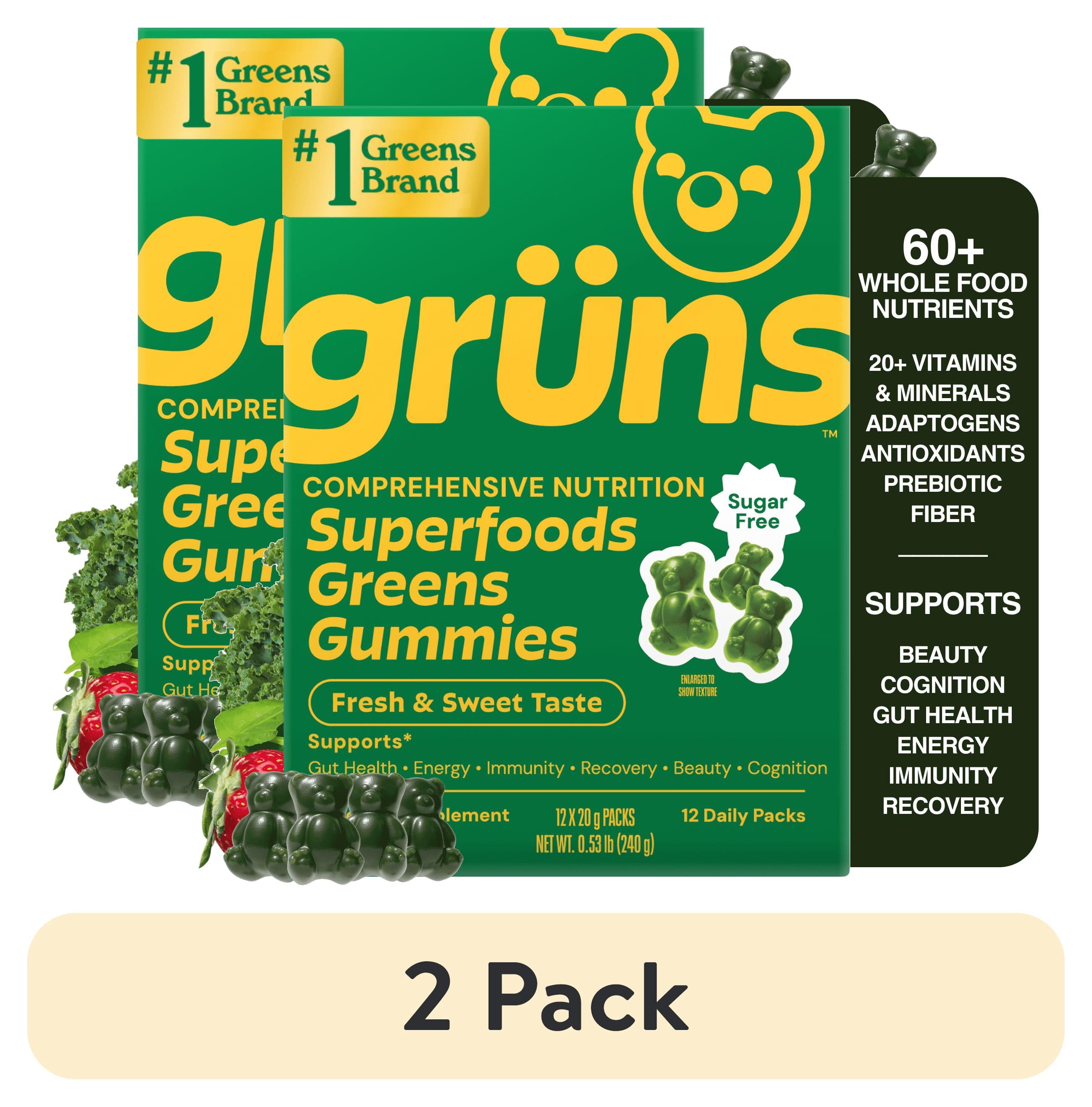 Grüns Daily Wellness Gummies | 60 Organic Ingredients & 21+ Vitamins | Gruns Vitamins with Prebiotics & Fiber | 12 Servings 