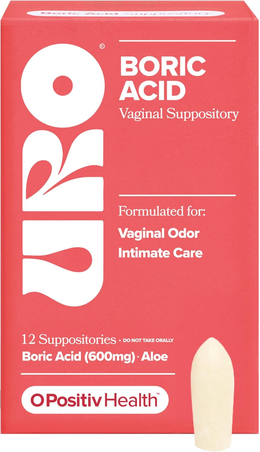 URO Boric Acid Vaginal Suppository – with Lactic Acid, and Aloe for Fast Relief and Vaginal Odor Control – Vegan, Free from Parabens, Dyes, and Fragrances – 12 Count (Pack of 1)