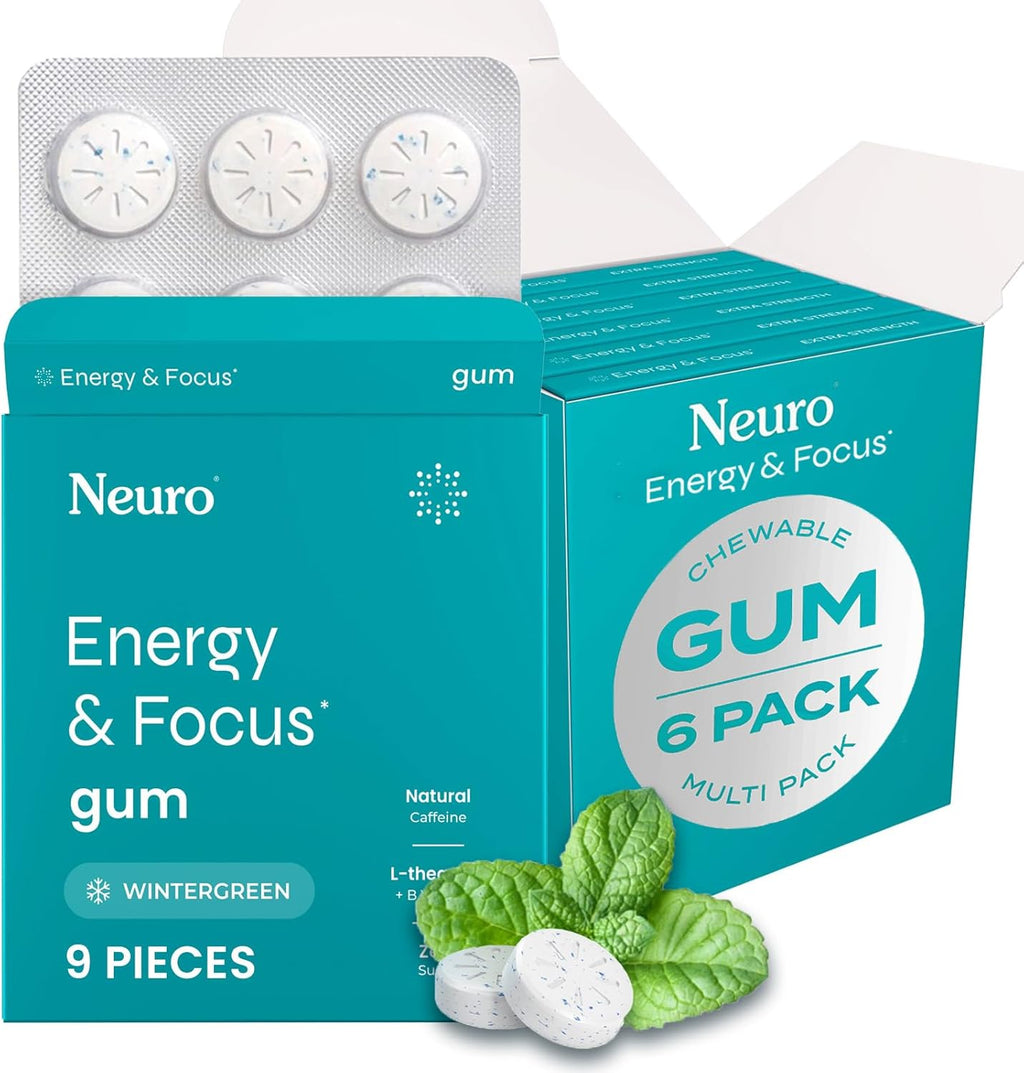 Energy & Focus Gum - 40Mg Natural Caffeine Gum & Nootropic Energy Supplement with L-Theanine & B Vitamins - Sugar Free, Vegan - Peppermint, 54Ct