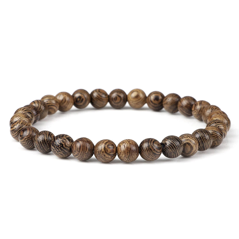 Handmade Unisex 12 Beads Natural Bubinga Wood Prayer Beads Link Wrist Meditation Star Ring Circumstellar Decompression Bracelet Rosary Mala Necklace Chain for Men Women