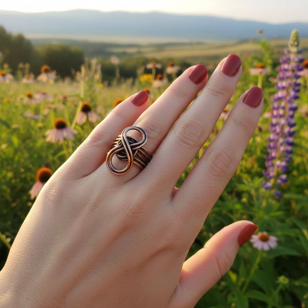 Handmade 5 Band Copper Eternity Infinity Ring Out of One Piece Wire