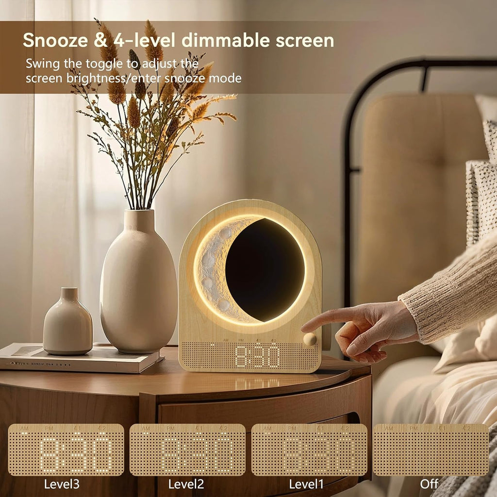 Blonbar Sunrise Alarm Clocks for Bedrooms, Stepless Dimmable Moon Lamp Dual Alarm Clock with 12Levels Volume for Heavy Sleepers, 10 Natural Sounds with 30/60/90Mins Timer, Gifts for Women