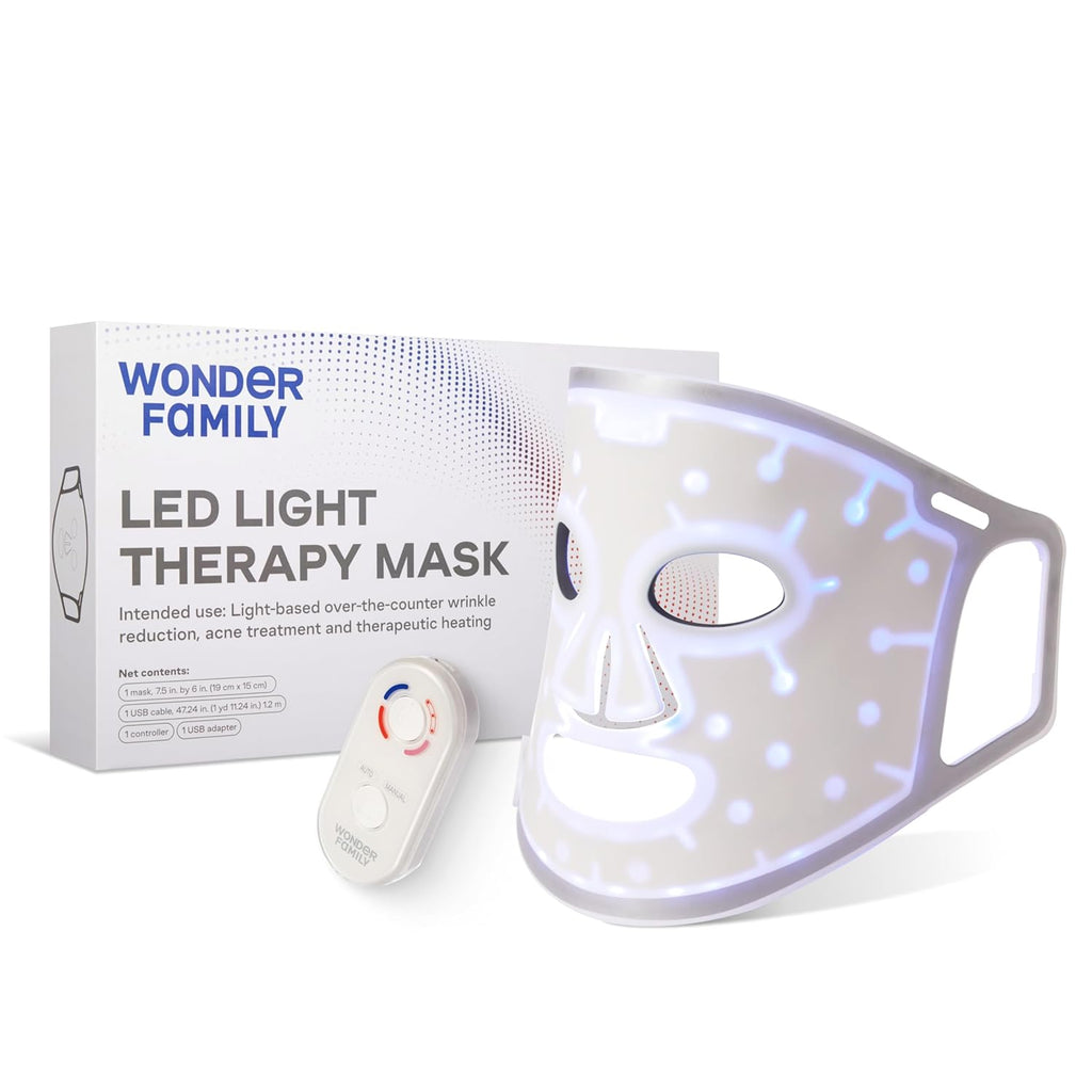 WONDER FAMILY LED Face Mask Light Therapy - Red Light Therapy for Face & Blue Therapy for Skincare Therapy Device