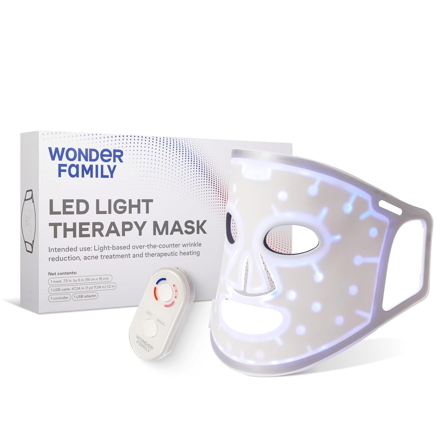 WONDER FAMILY LED Face Mask Light Therapy - Red Light Therapy for Face & Blue Therapy for Skincare Therapy Device