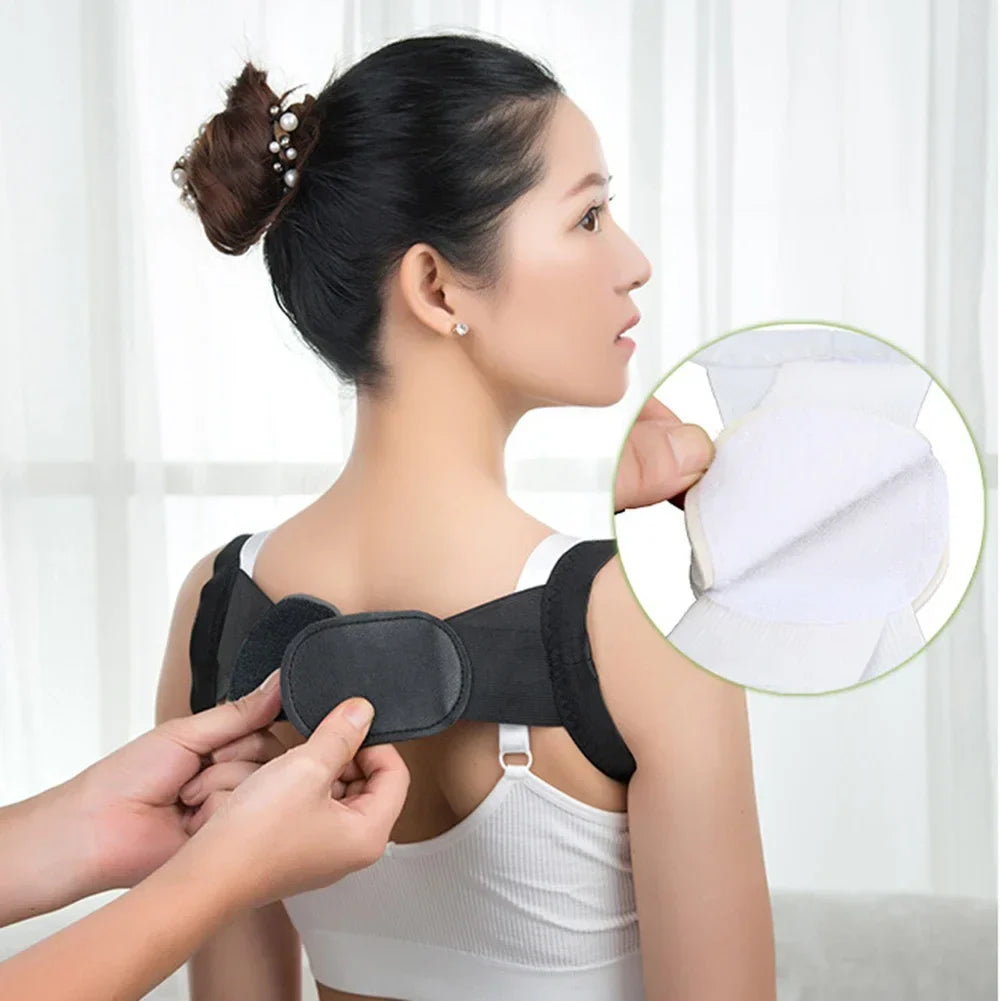 1PC Black Posture Corrector for Men and Women - Bionic System Back Brace Adjustable Upper Back Support Shoulder Posture Brace, Back Straightener Neck Pain Relief