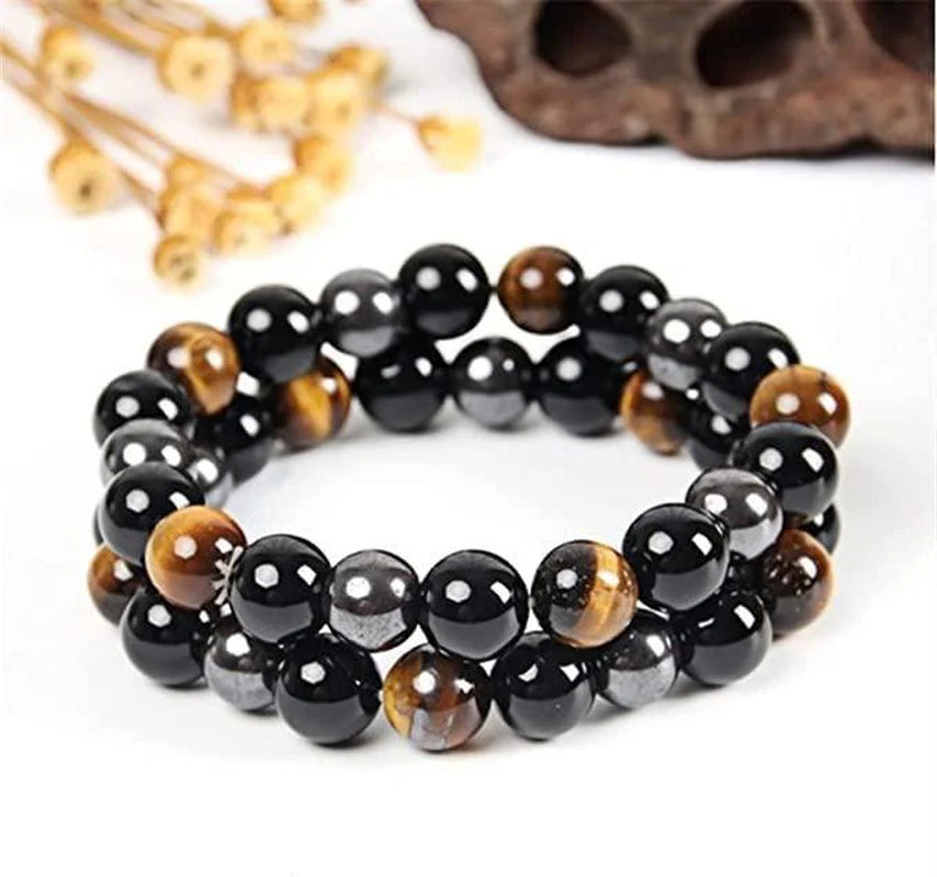 Black Obsidian Hematite Triple Protection Bracelet Blue Tiger Eye Beads Bracelets Lava Stone Bracelets for Men and Women 10MM or 8MM