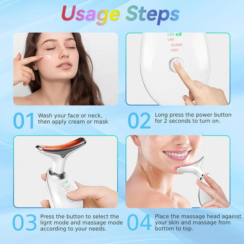 7-in-1 Face & Neck Massager | 7-Color LED, Vibration & Heating | Portable Facial Sculpting Tool