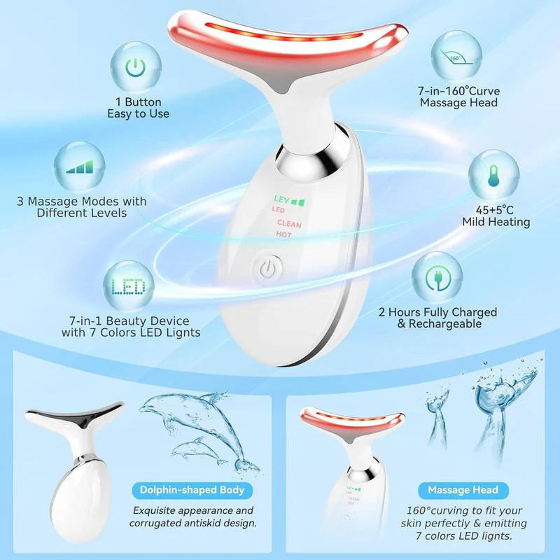 7-in-1 Face & Neck Massager | 7-Color LED, Vibration & Heating | Portable Facial Sculpting Tool