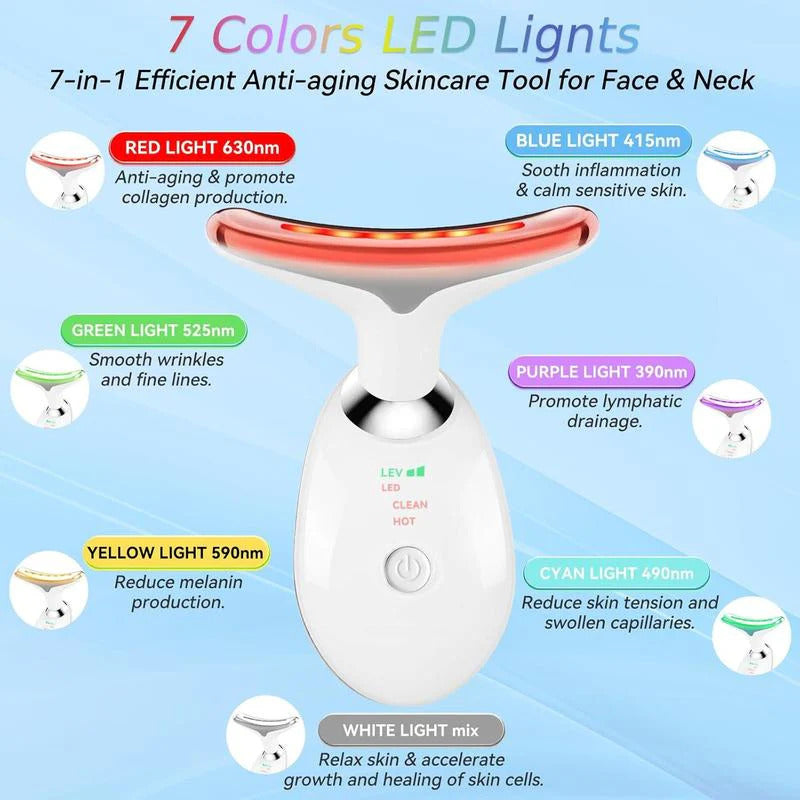 7-in-1 Face & Neck Massager | 7-Color LED, Vibration & Heating | Portable Facial Sculpting Tool