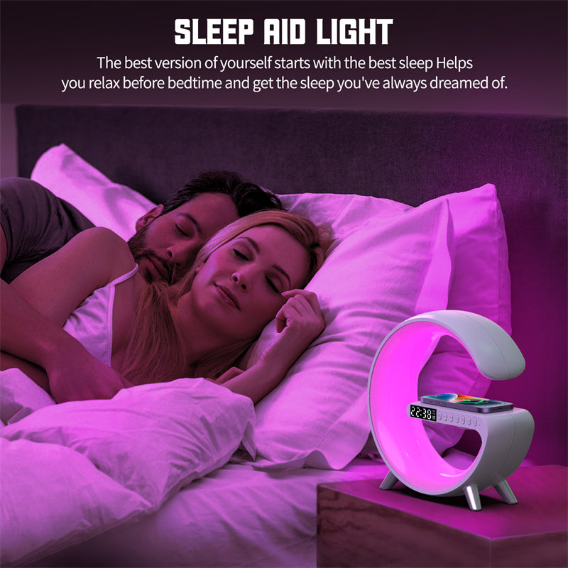 G-Shaped LED Atmosphere Lamp with Bluetooth Speaker & 15W Wireless Charger | App Control | Bedroom Night Light