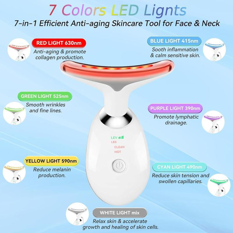 7-In-1 Neck Face Massager, 7 Color Led Face Neck Massage for Skin Care at Home, Portable Facial Massager,Face Sculpting Tool,Multifunctional Vibration