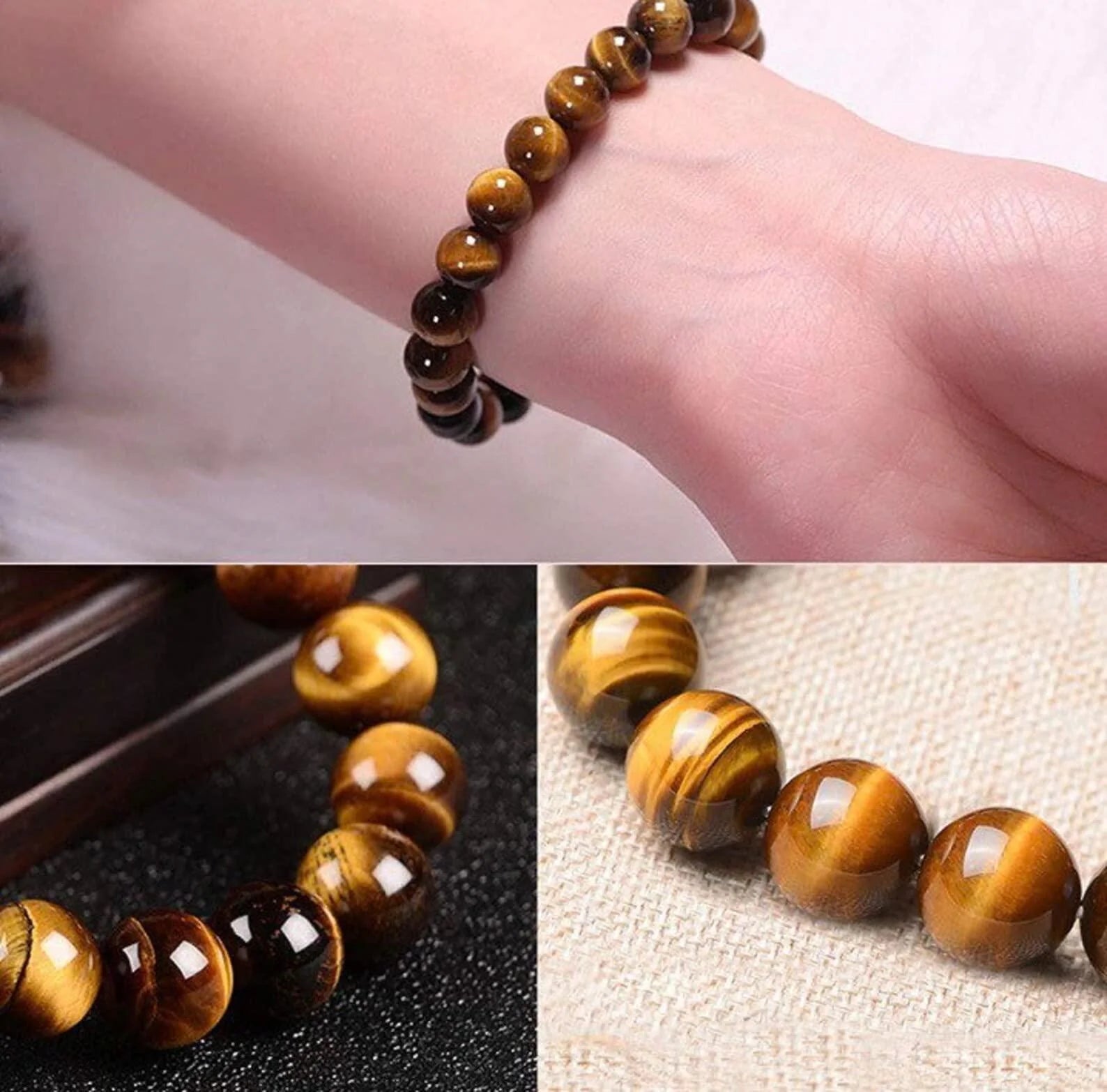 Genuine Tiger Eye Bracelet 10Mm Natural Yellow Brown Tiger'S Eye Yoga Bracelets