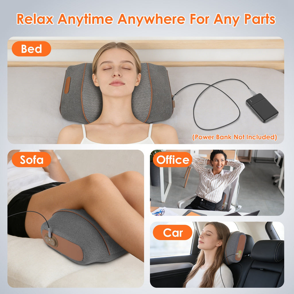 3-In-1 Neck Massager Pillow Ergonomic Massager with Heating Vibration Air Compression 30Min Timer for Neck Back Shoulder Pain Relief