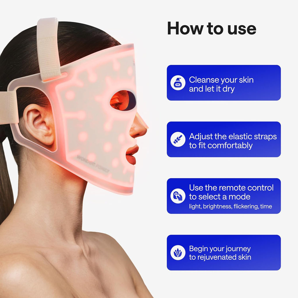 WONDER FAMILY LED Face Mask Light Therapy - Red Light Therapy for Face & Blue Therapy for Skincare Therapy Device