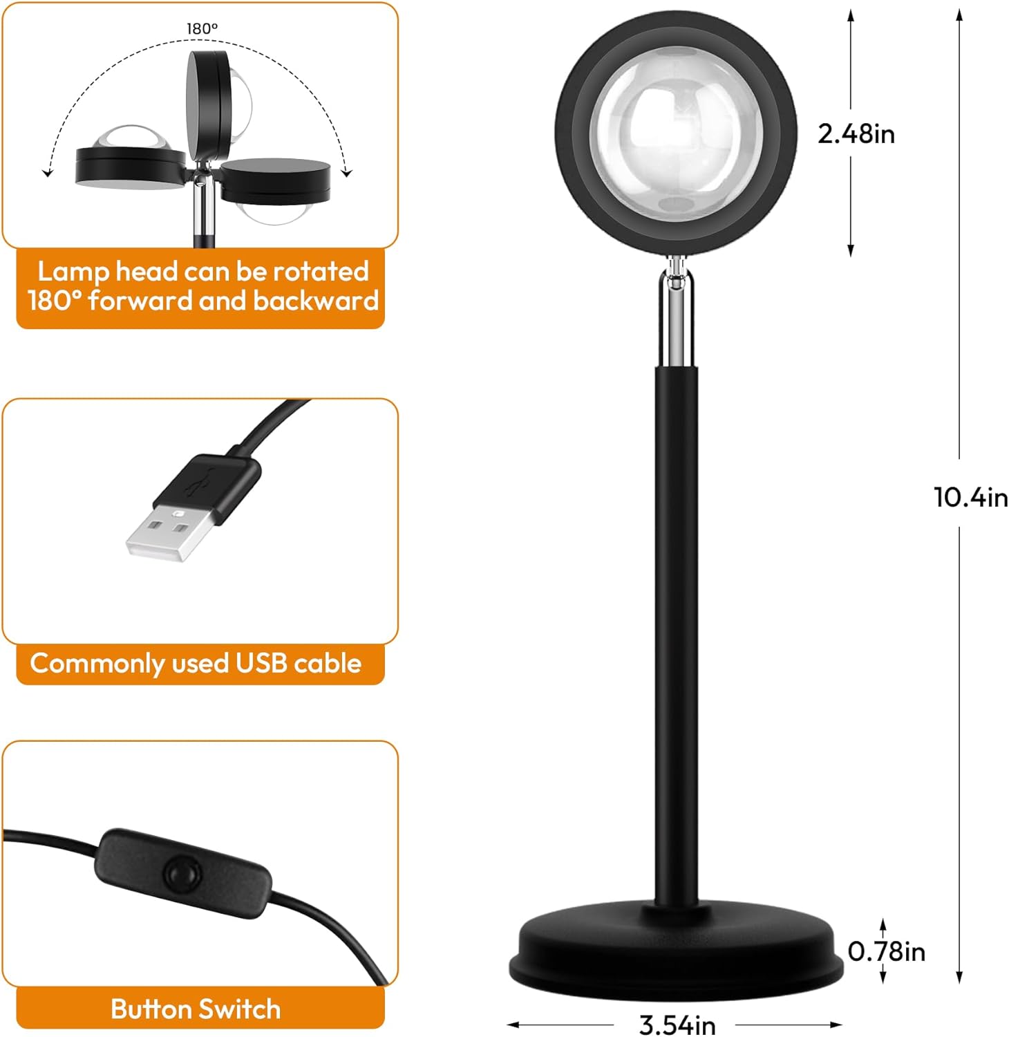 Tsrarey Sunset Lamp Projector,180 Degree Rotation Sun Projection Light Led Night Light Floor Lamp with USB Port,Sunset Lamps for Photography Party Bedroom Decor,Christmas Gifts for Women