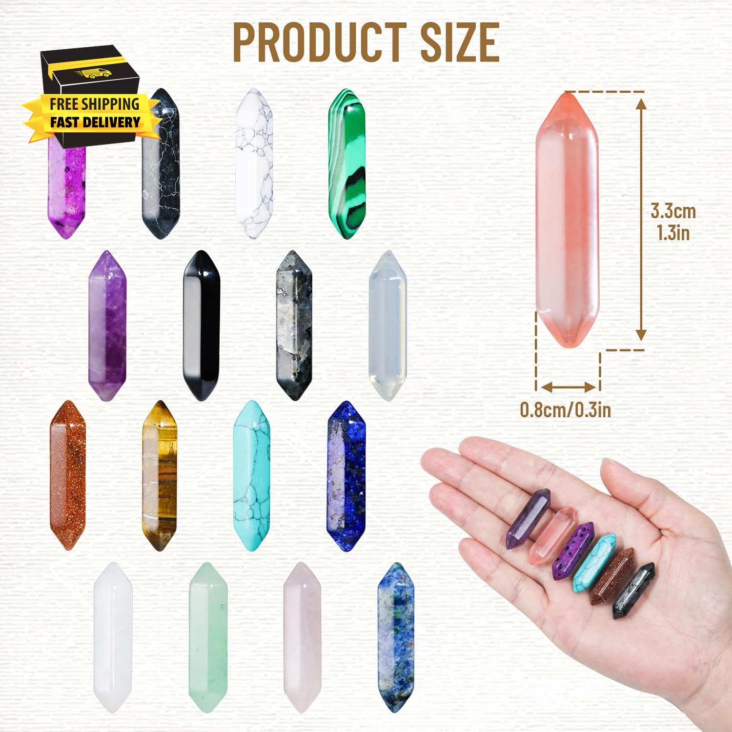 17Pcs Healing Crystals Stones Sets, Hexagonal Bullet Shaped Reiki Meditation Gem