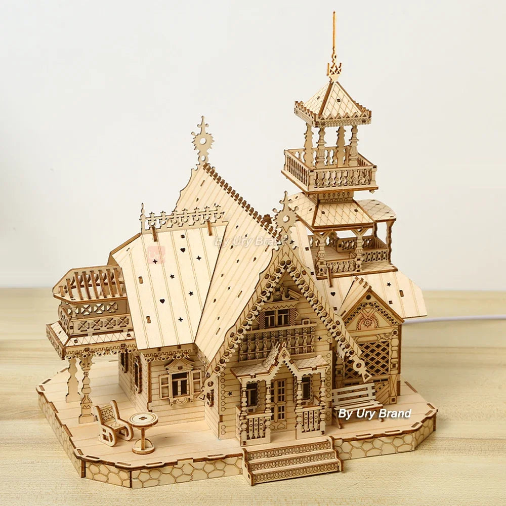3D Wooden Puzzle for Adults, Mechanical Castle House Model, DIY House Model Building Kit Handicraft Wood Craft Hobbies Toy, Birthday for Hobbyist 14+ Family Women Men