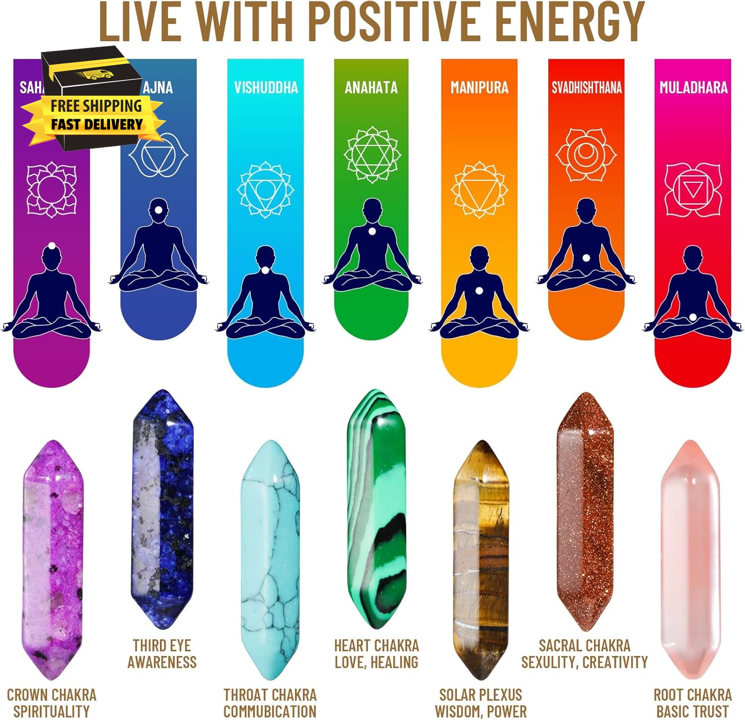 17Pcs Healing Crystals Stones Sets, Hexagonal Bullet Shaped Reiki Meditation Gem