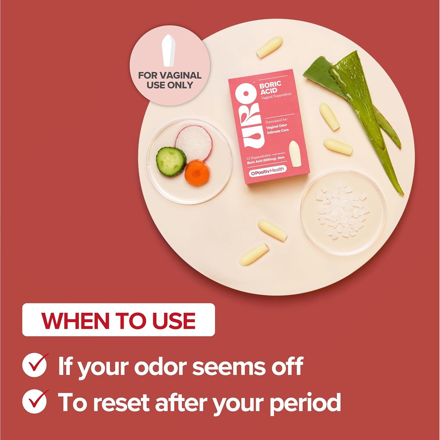 URO Boric Acid Vaginal Suppository – with Lactic Acid, and Aloe for Fast Relief and Vaginal Odor Control – Vegan, Free from Parabens, Dyes, and Fragrances – 12 Count (Pack of 1)