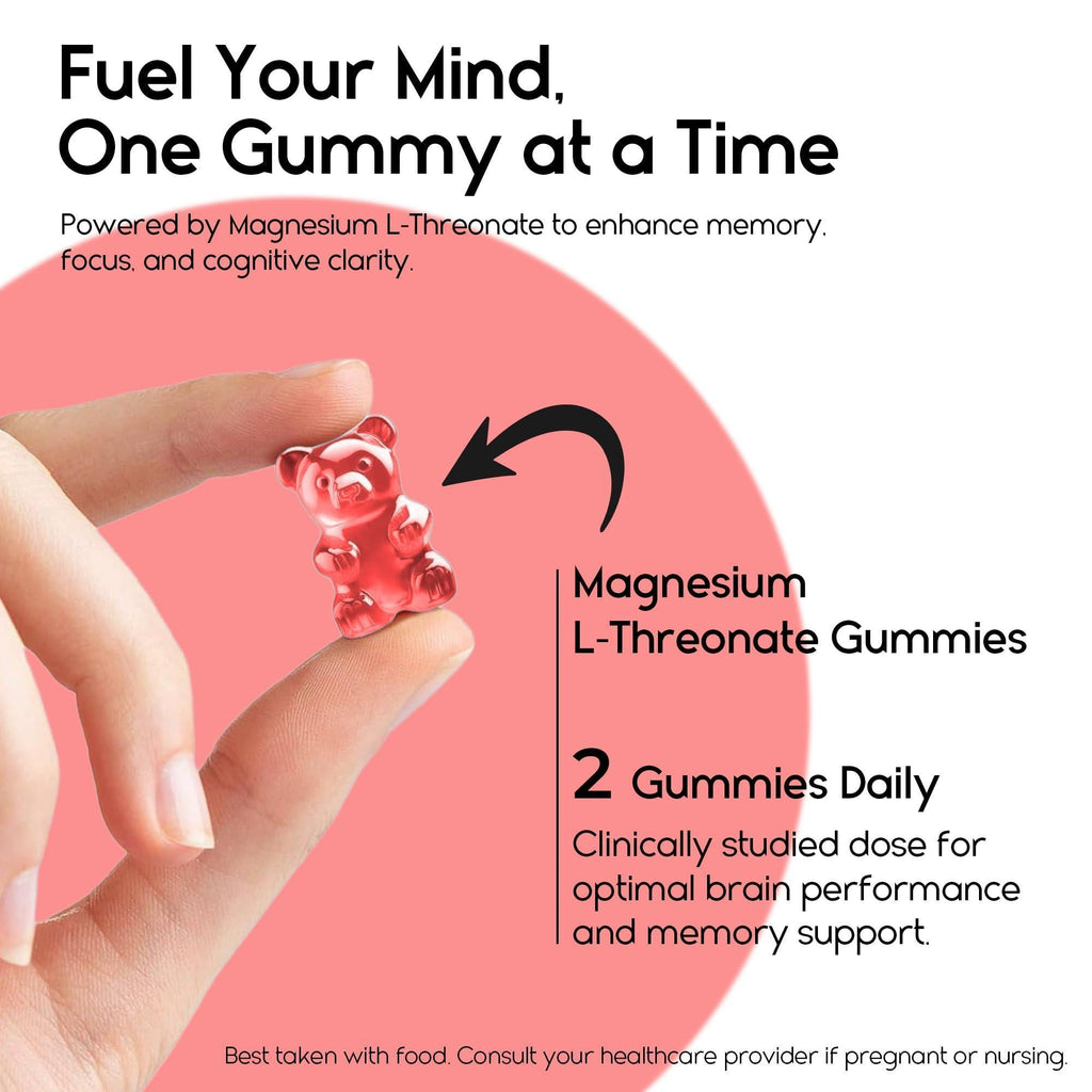 Magnesium L Threonate Gummies for Adults Kids 2000Mg Brain Supplements for Memory and Focus Calm Magnesium Gummies for Improved Sleep and Healthy Mind 60 Count Strawberry