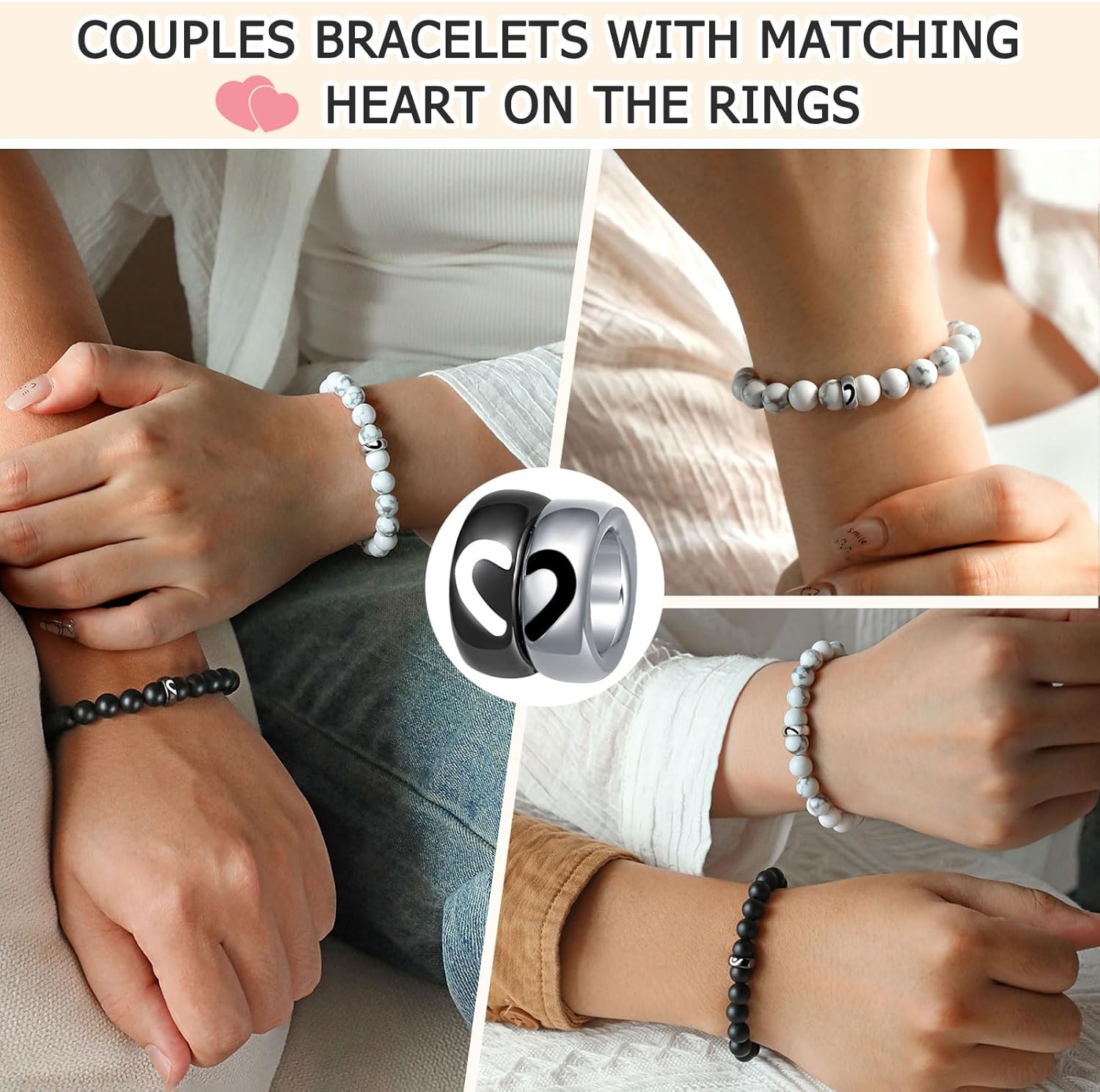 Matching Couple Ring Bracelets for Boyfriend Girlfriend Husband Wife Valentines Anniversary Birthday Engagement Gifts