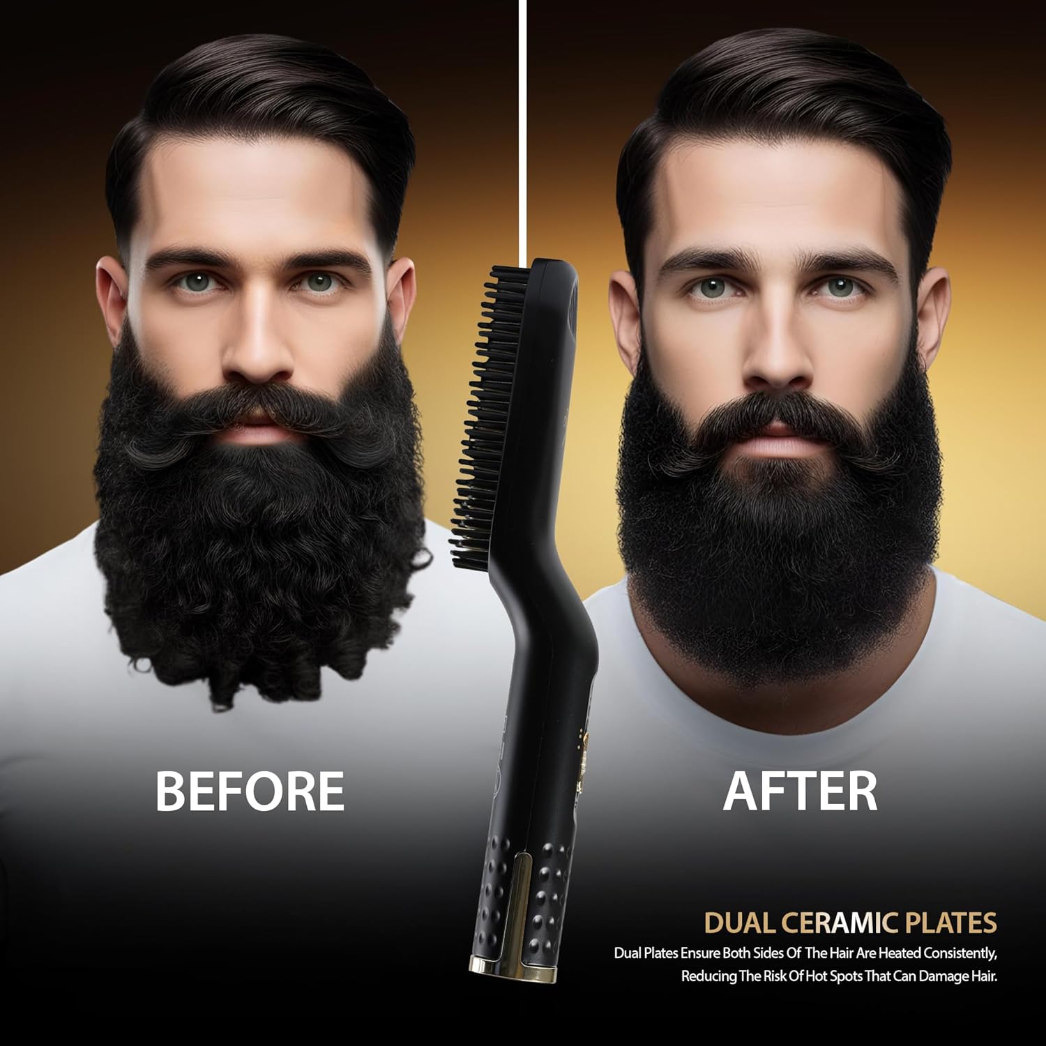 Cutting Edge Heated Beard Straightener Brush for Men, Includes Beard Oil & Beard Balm, Ceramic Heated Brush, Auto Shutoff, Beard Straightening Hot Comb Tool for Men