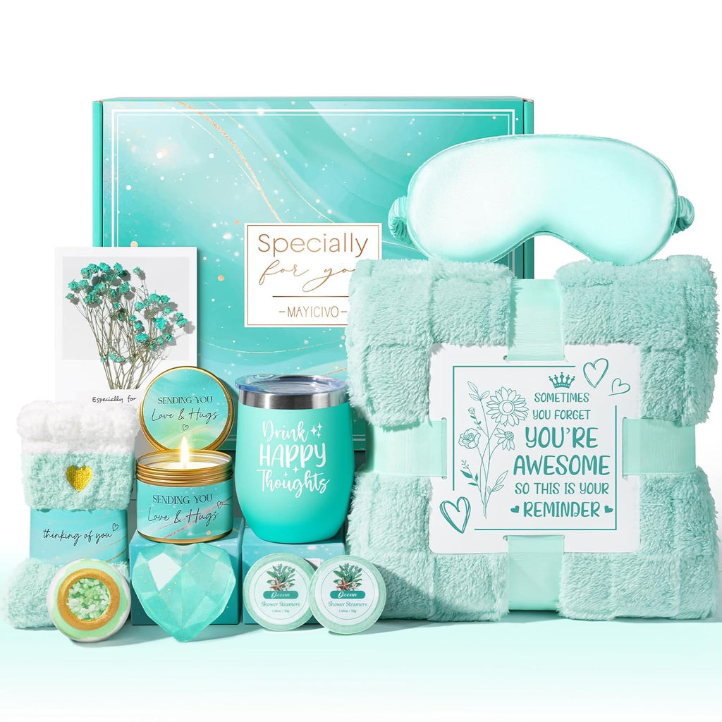 Mothers Day Birthday Gifts for Women, Self Care Get Well Soon Gift Baskets for Women, Rose Relaxing Spa Gifts Care Package with Blanket, Unique Gift Baskets for Mom Her Wife Girlfriend Friend Sister