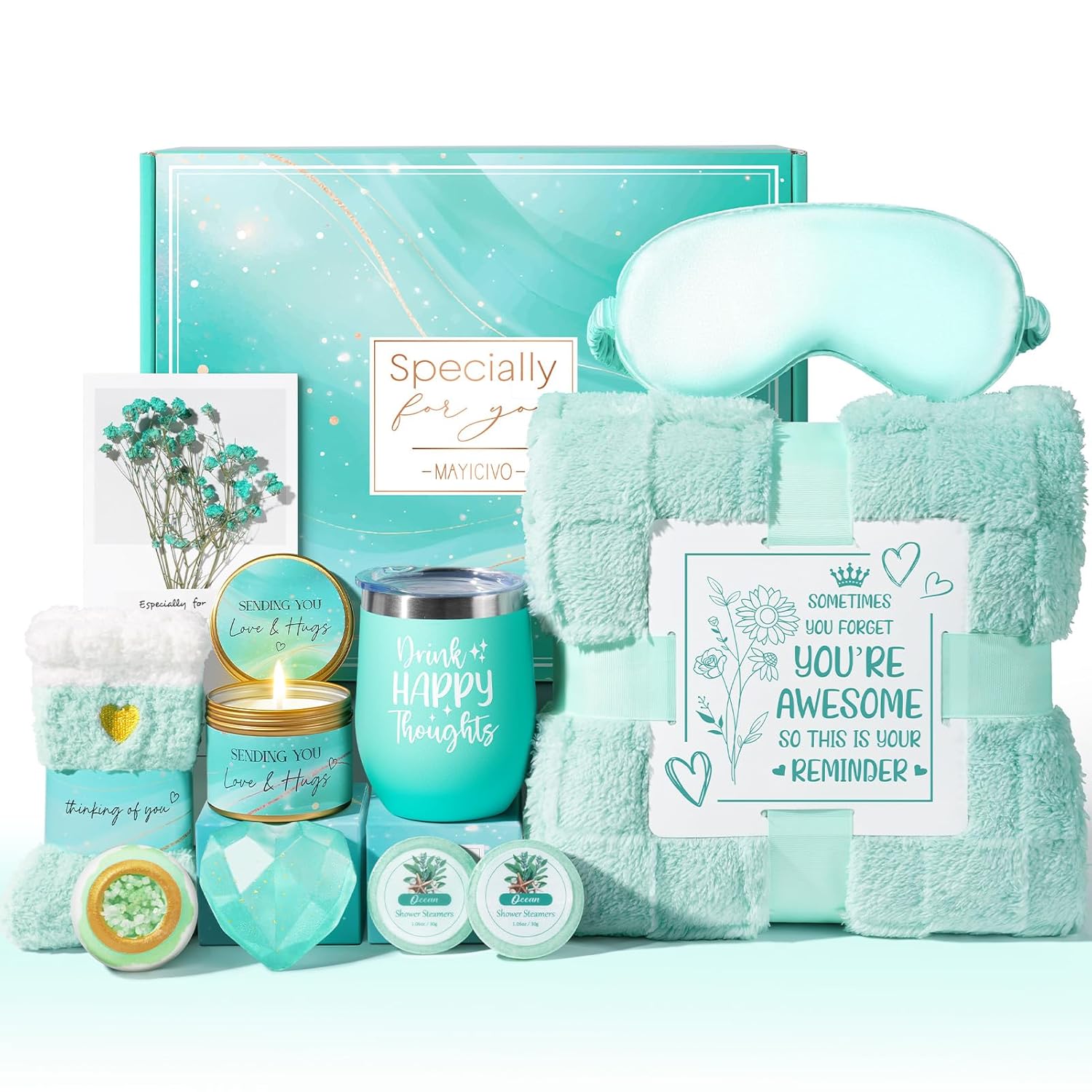 Mothers Day Birthday Gifts for Women, Self Care Get Well Soon Gift Baskets for Women, Rose Relaxing Spa Gifts Care Package with Blanket, Unique Gift Baskets for Mom Her Wife Girlfriend Friend Sister