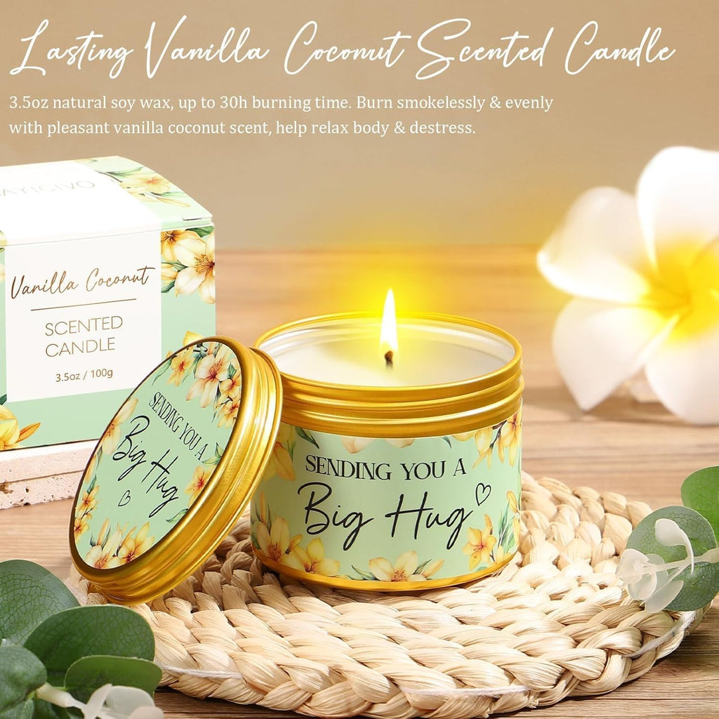 Mothers Day Birthday Gifts for Women Self Care Gift, Vanilla Coconut Relaxing Spa Gift Basket Bath Set Get Well Soon Care Package Easter Gifts for Women Mom Her Sister Friend Wife Grandma W/ Blanket