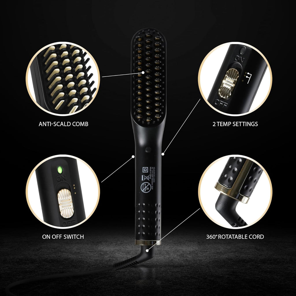 Cutting Edge Heated Beard Straightener Brush for Men, Includes Beard Oil & Beard Balm, Ceramic Heated Brush, Auto Shutoff, Beard Straightening Hot Comb Tool for Men
