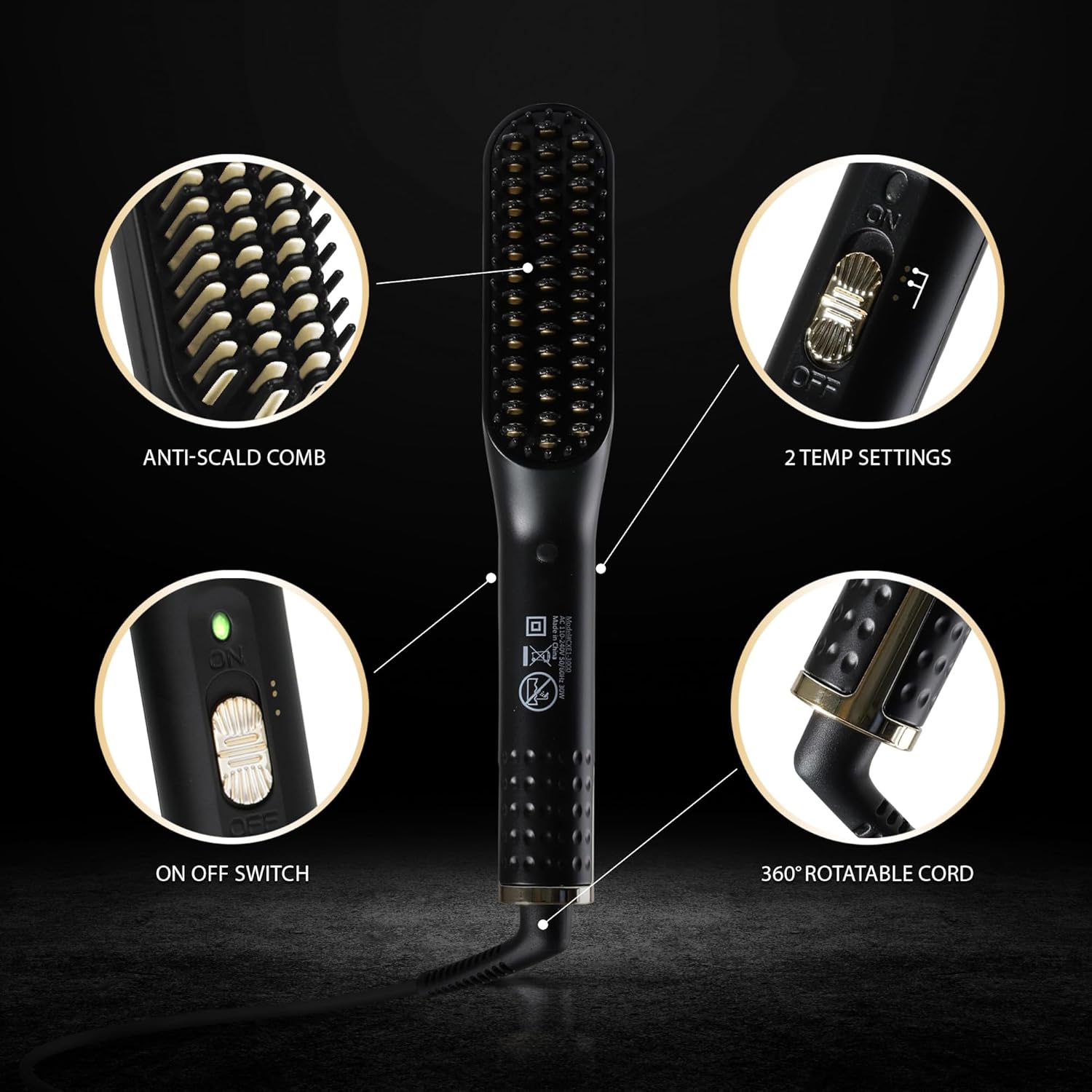 Cutting Edge Heated Beard Straightener Brush for Men, Includes Beard Oil & Beard Balm, Ceramic Heated Brush, Auto Shutoff, Beard Straightening Hot Comb Tool for Men
