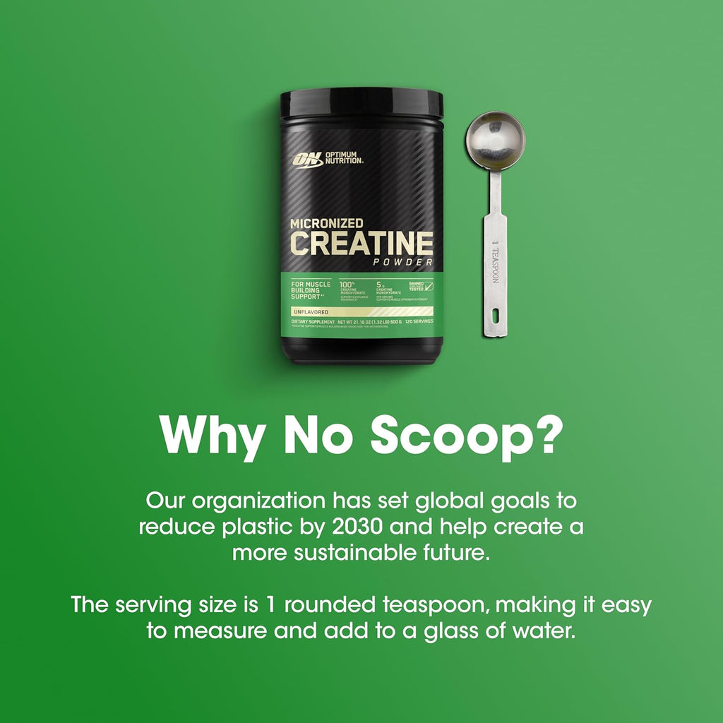 Optimum Nutrition Micronized Creatine Monohydrate Powder, Unflavored, 60 Servings, 300 Grams