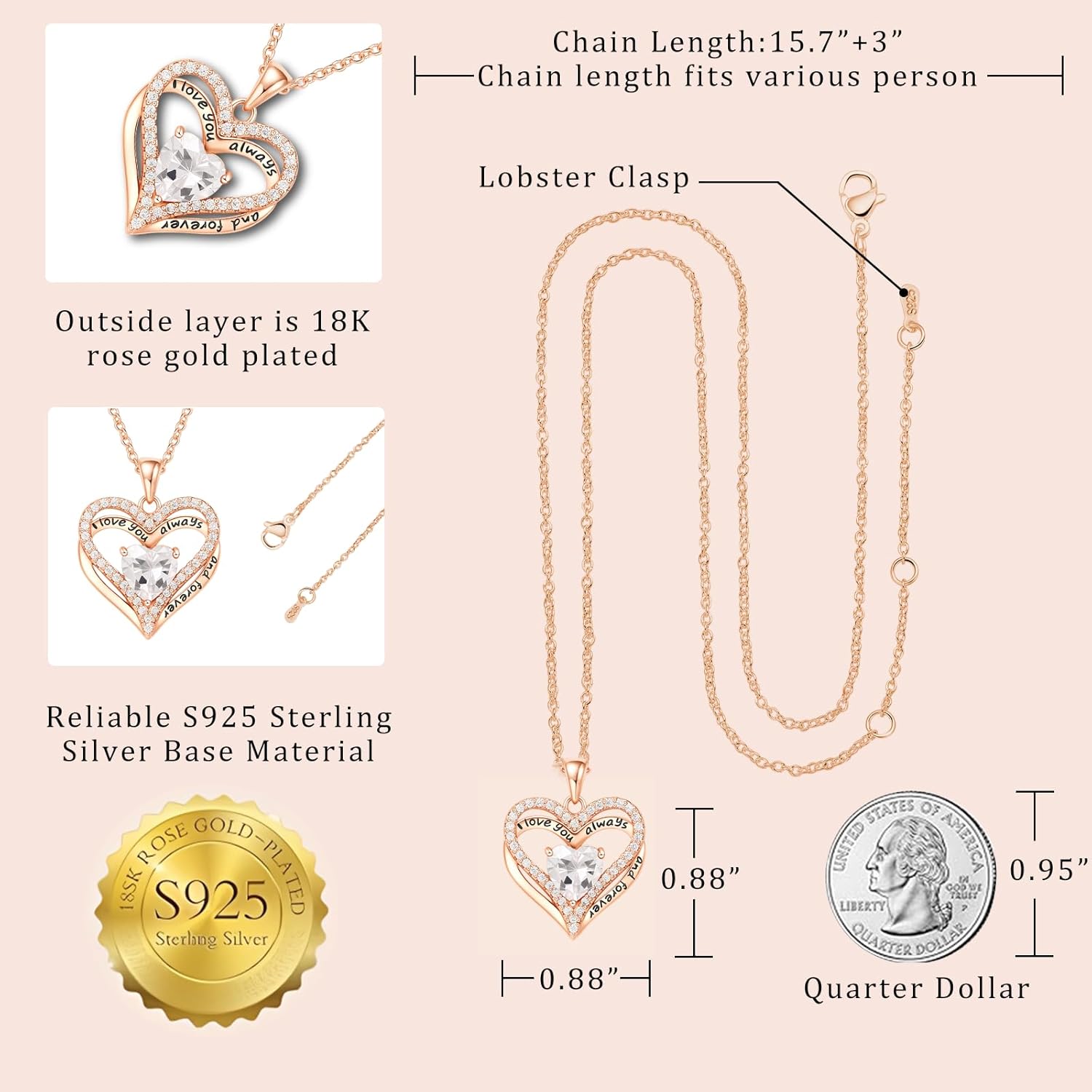 Preserved Red Rose Gift Box with Heart Necklace Eternal Real Rose Dainty Love Pendant Romantic Gift for Women on Anniversary, Birthday, Valentine’S Day