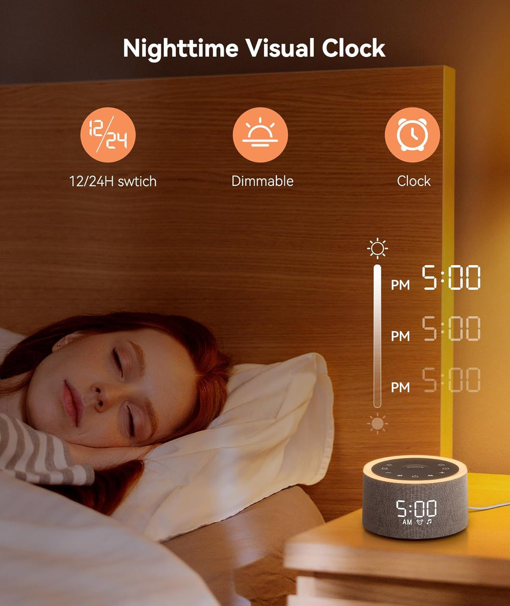 Dreamegg D1+ Sound Machine & Alarm Clock - Sound Machine for Sleep, White Noise Machine with 29 Soothing Sounds, Night Light, 0-100% Dimmable, White Noise Alarm Clock for Bedrooms Adults Baby