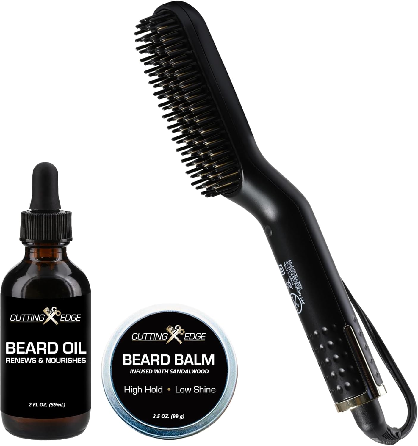 Cutting Edge Heated Beard Straightener Brush for Men, Includes Beard Oil & Beard Balm, Ceramic Heated Brush, Auto Shutoff, Beard Straightening Hot Comb Tool for Men