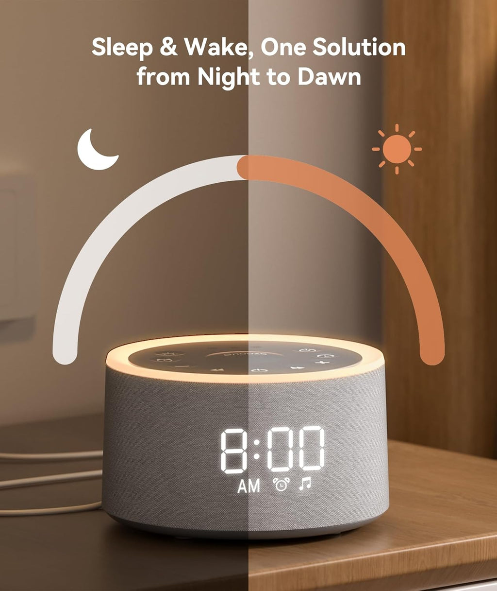 Dreamegg D1+ Sound Machine & Alarm Clock - Sound Machine for Sleep, White Noise Machine with 29 Soothing Sounds, Night Light, 0-100% Dimmable, White Noise Alarm Clock for Bedrooms Adults Baby
