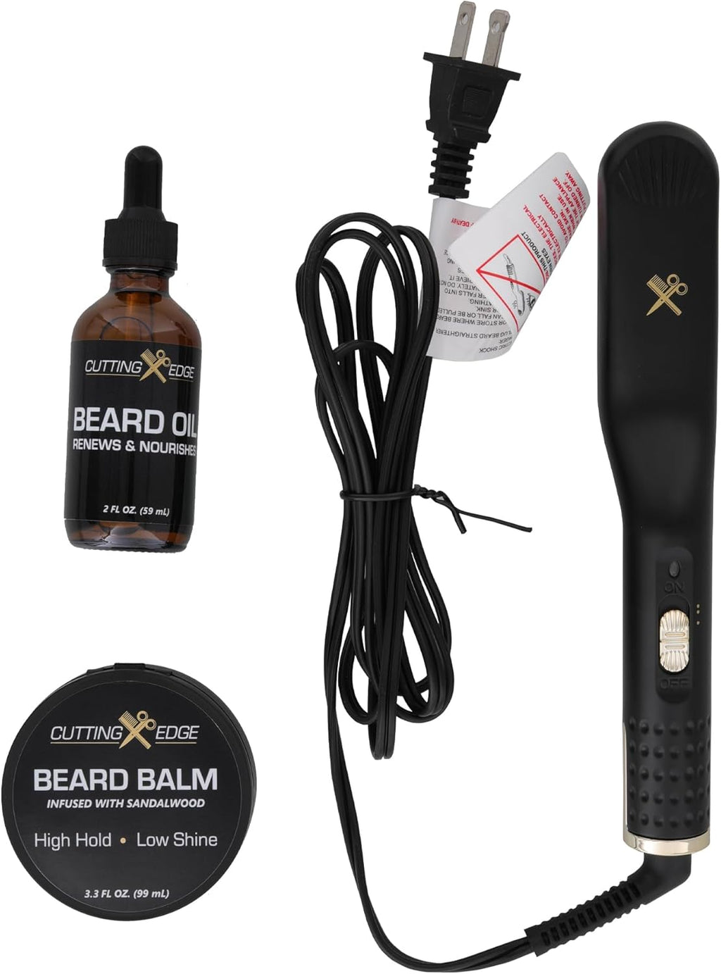 Cutting Edge Heated Beard Straightener Brush for Men, Includes Beard Oil & Beard Balm, Ceramic Heated Brush, Auto Shutoff, Beard Straightening Hot Comb Tool for Men