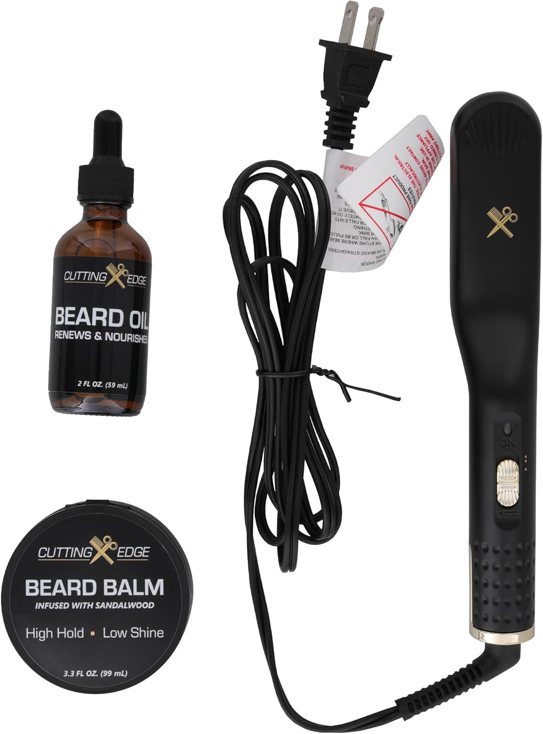 Cutting Edge Heated Beard Straightener Brush for Men, Includes Beard Oil & Beard Balm, Ceramic Heated Brush, Auto Shutoff, Beard Straightening Hot Comb Tool for Men
